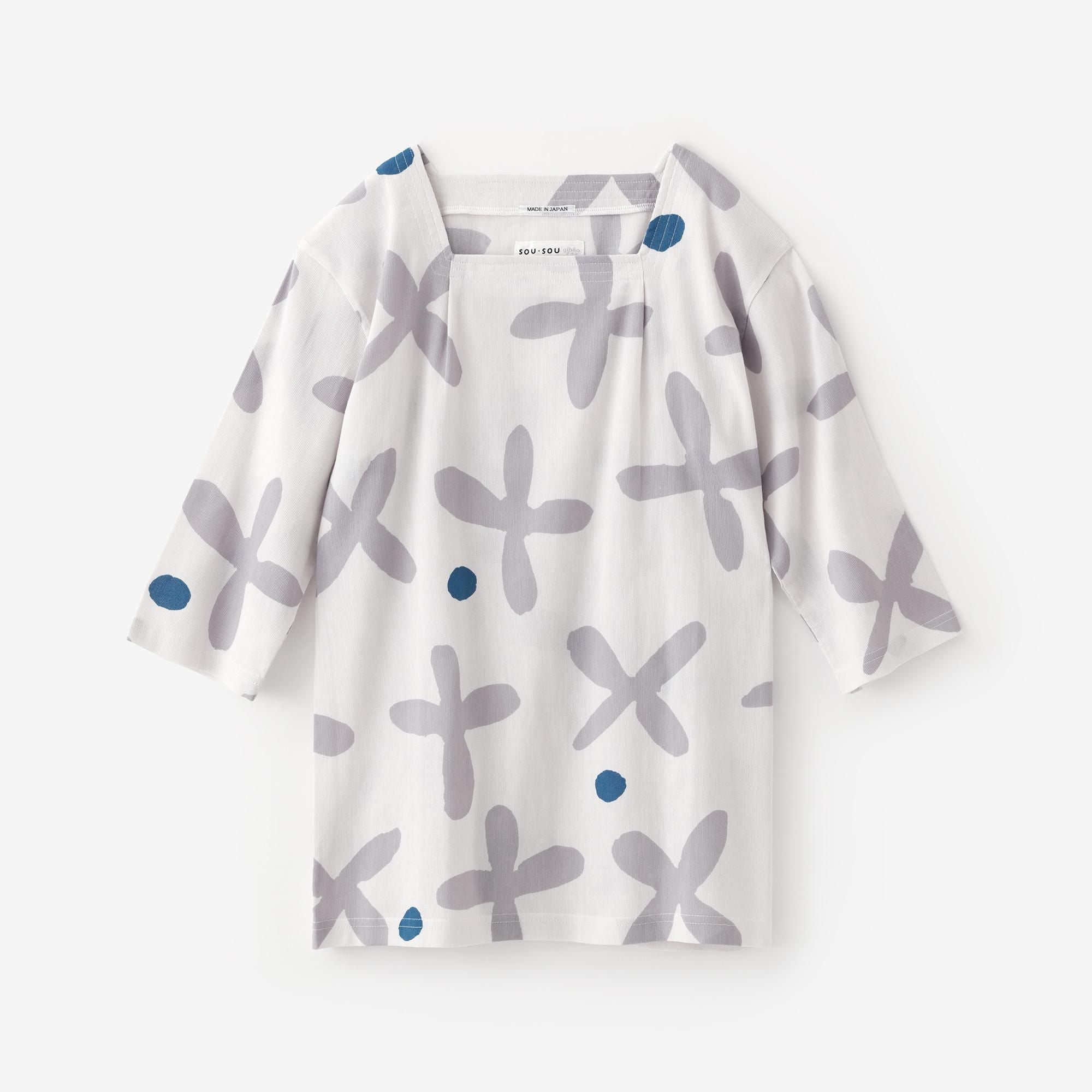 Chizimi Cotton 40/40 Square Neck Shirt Elbow Length Sleeve / Suzushiroso Large