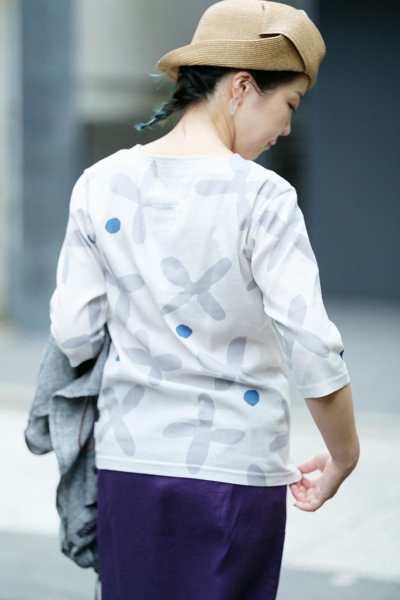 Chizimi Cotton 40/40 Square Neck Shirt Elbow Length Sleeve / Suzushiroso Large