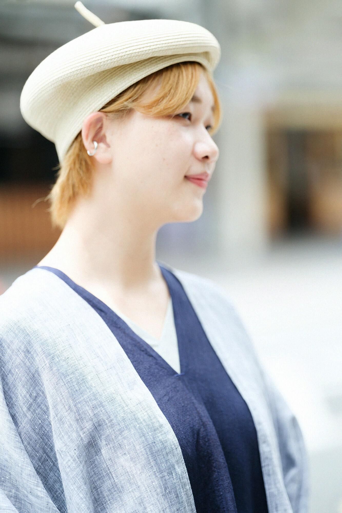 高島縮棉 40/40 V領上衣 六分袖/銀灰色