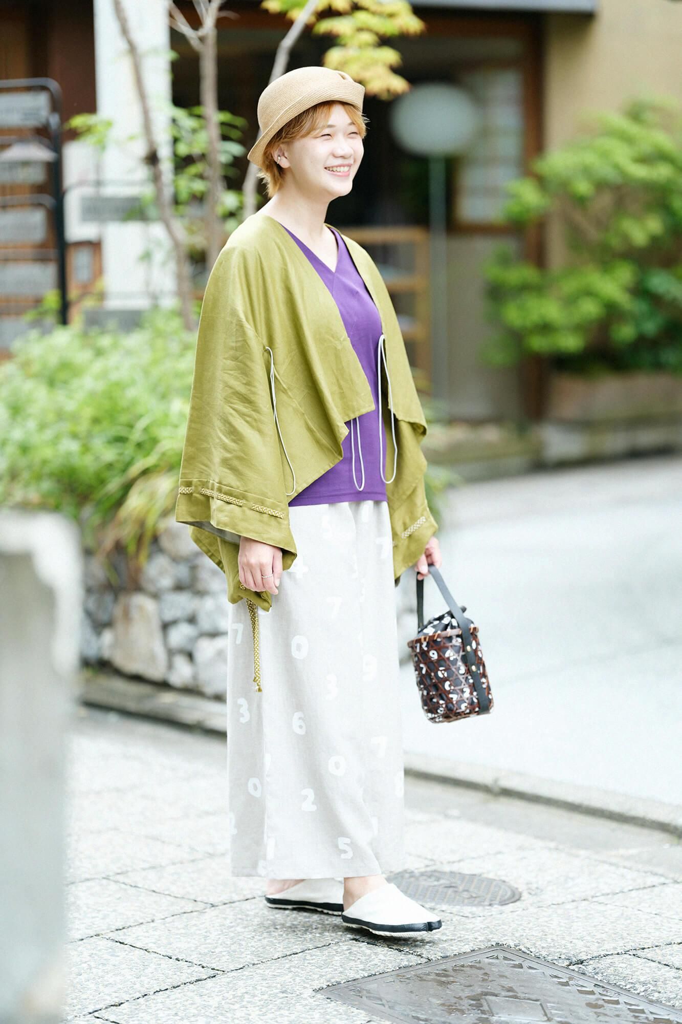 高島縮棉 40/40 V領上衣 六分袖/紫藍色