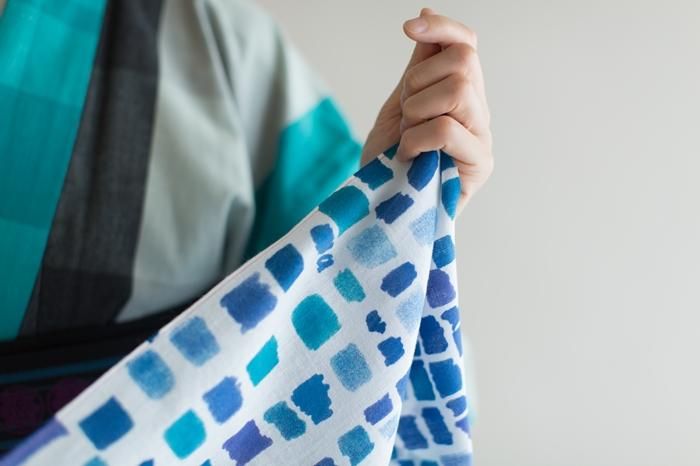 伊勢木綿 textile手ぬぐい(ひめ丈)/絵具皿 水辺色(えのぐざら みずべいろ)