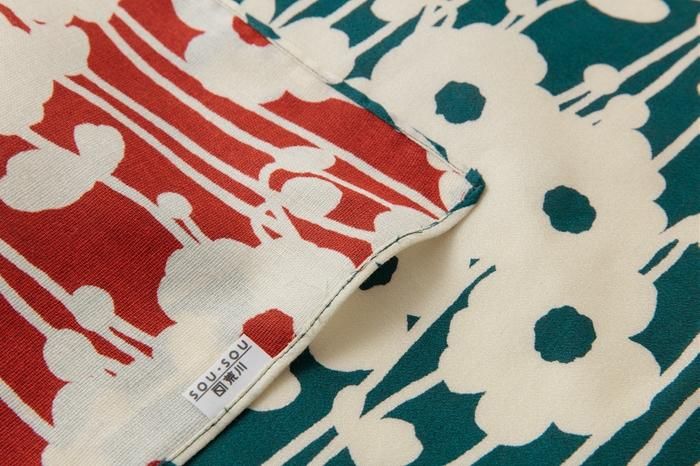 SOU・SOU×Arakawa Masujiro Store Reversible Furoshiki(Small)/Basking in the Sun Duck feather color x red-orange