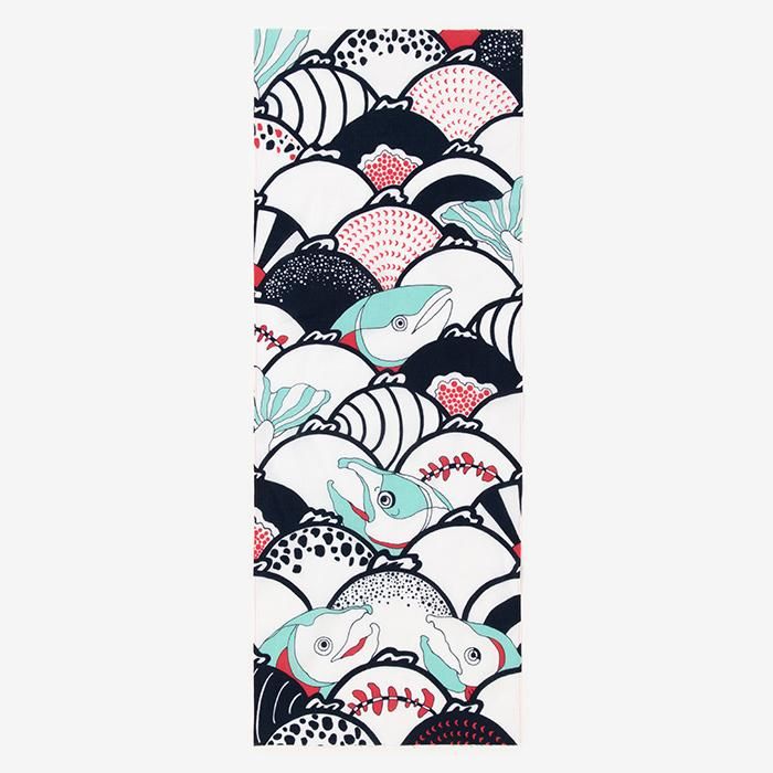 伊勢木綿 textile手ぬぐい／鮭魚群（けつぎょむらがる）