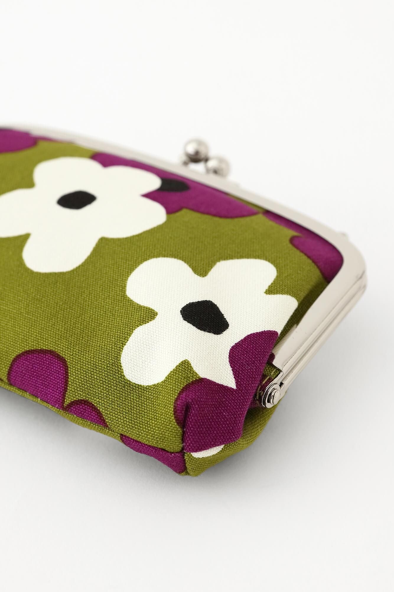 No 12. Soft Canvas Gamaguchi Clasp Purse Double Layer/ Layered-flower Yellowish Green