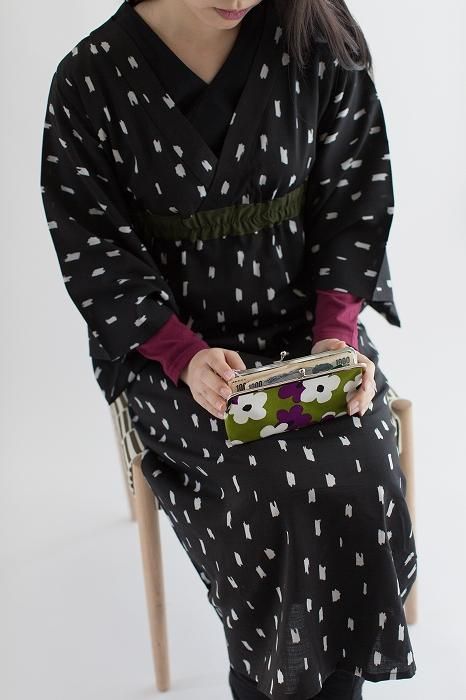 12號帆布 軟 口金包(横長)/疊花黃綠色