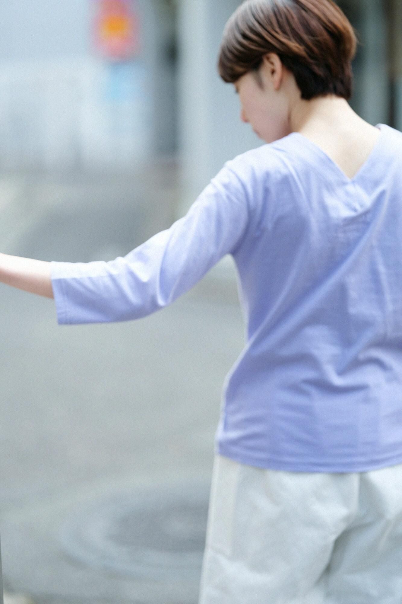 【Online】V-neck Shirt Three-quarter Sleeve / Mauve