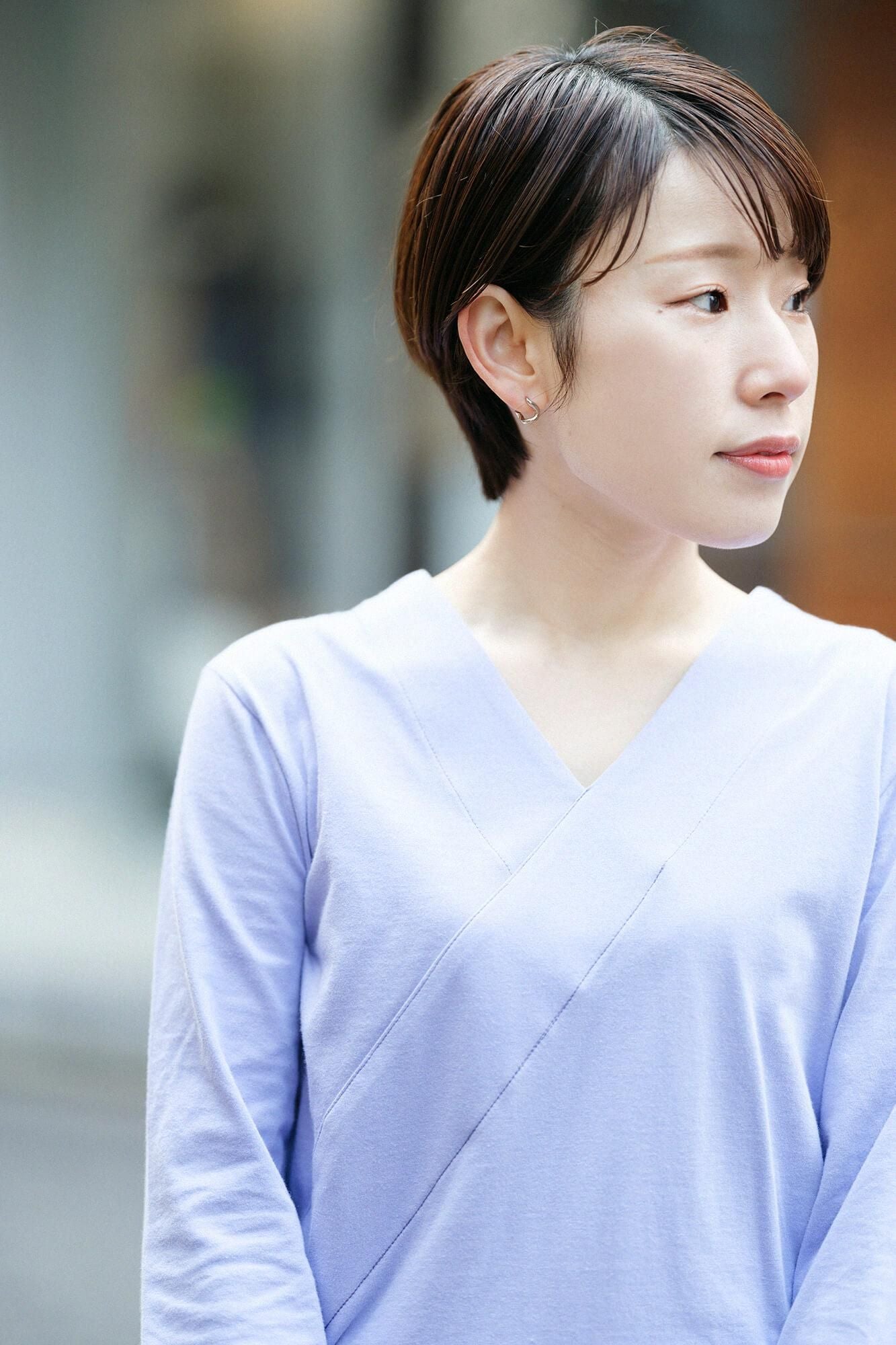 【Online】V-neck Shirt Three-quarter Sleeve / Mauve