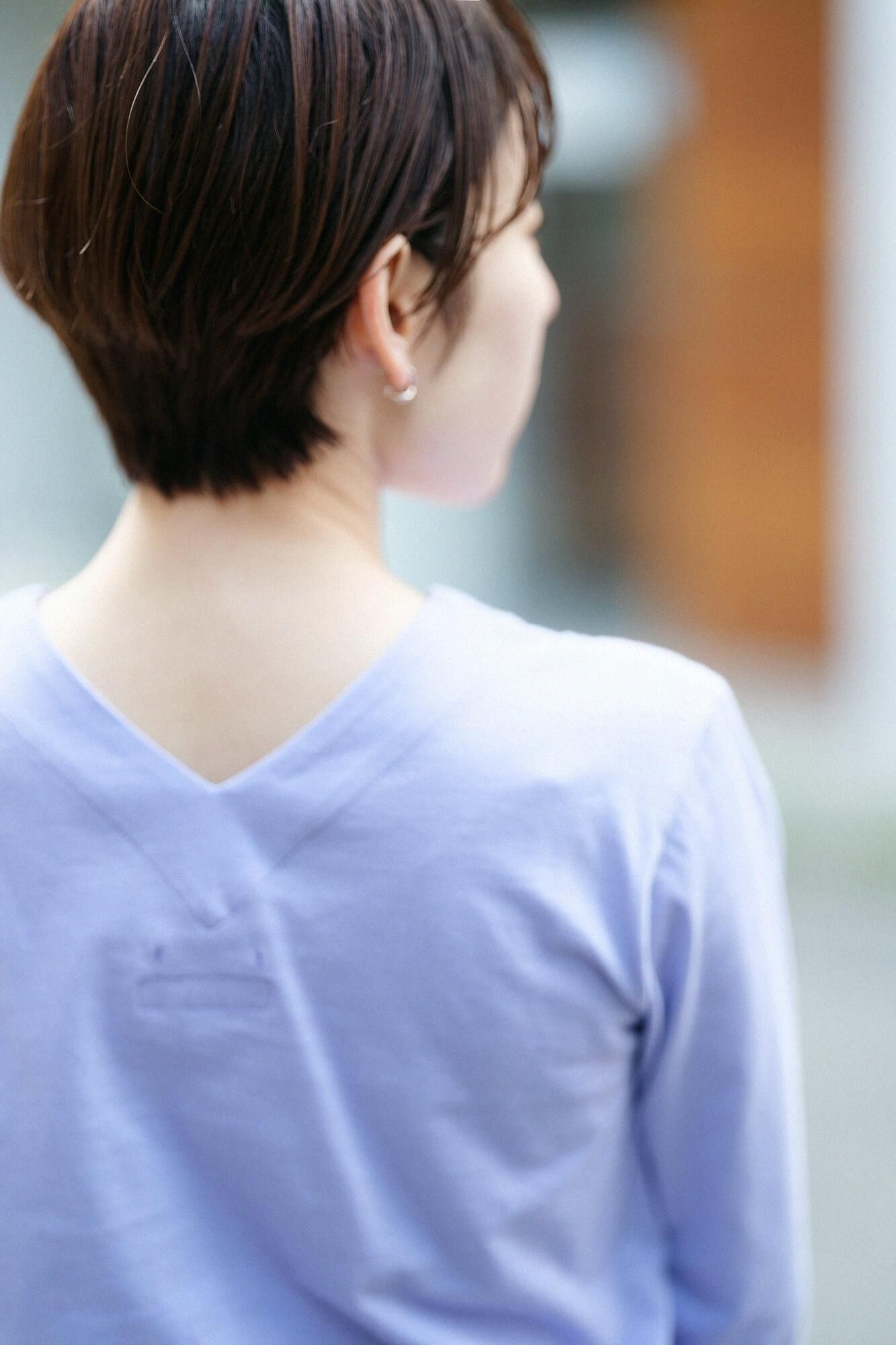 【Online】V-neck Shirt Three-quarter Sleeve / Mauve