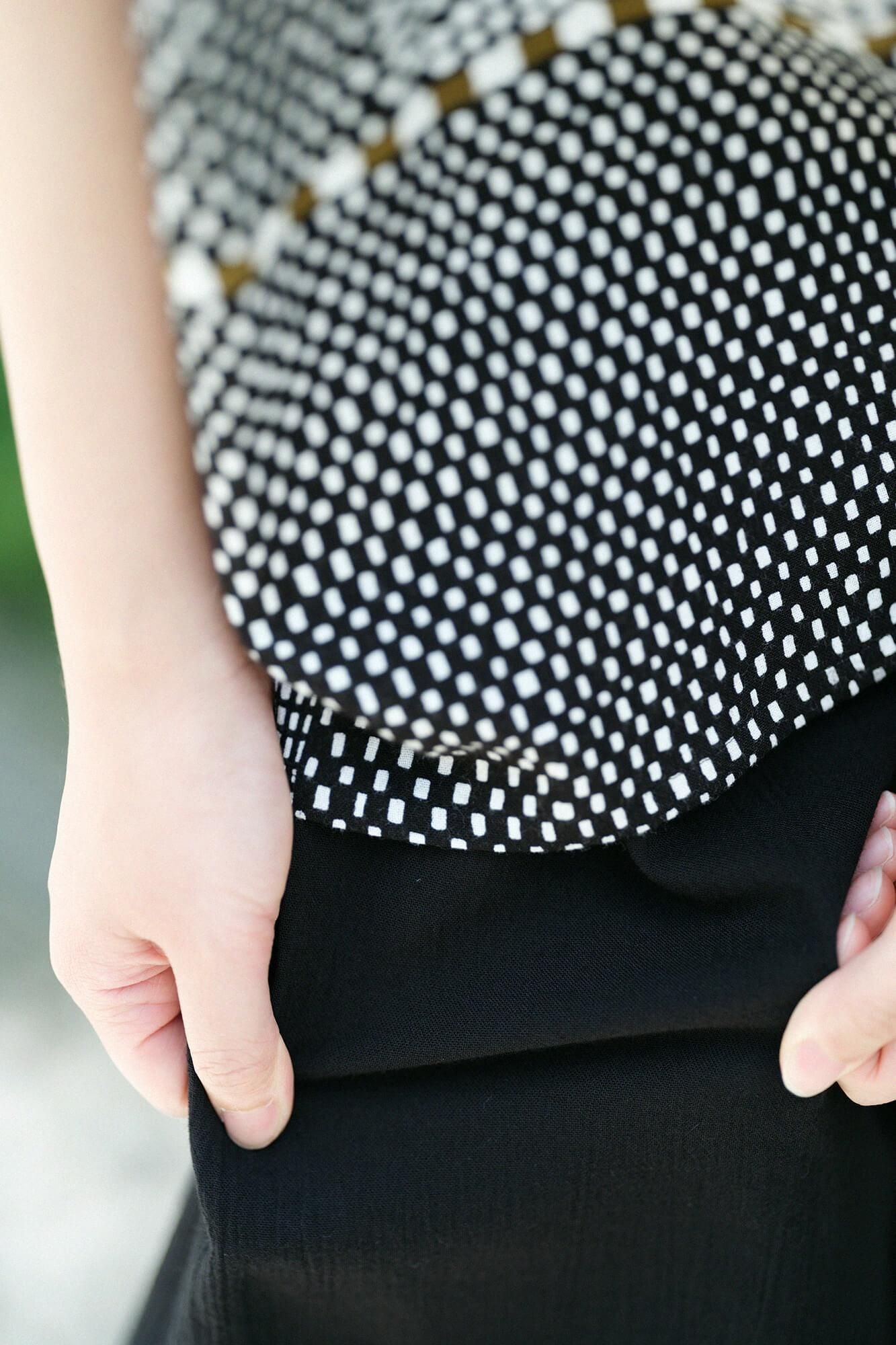 高島縮 20/20 広形(ひろなり)もんぺ はぎ丈/濡羽色(ぬればいろ)