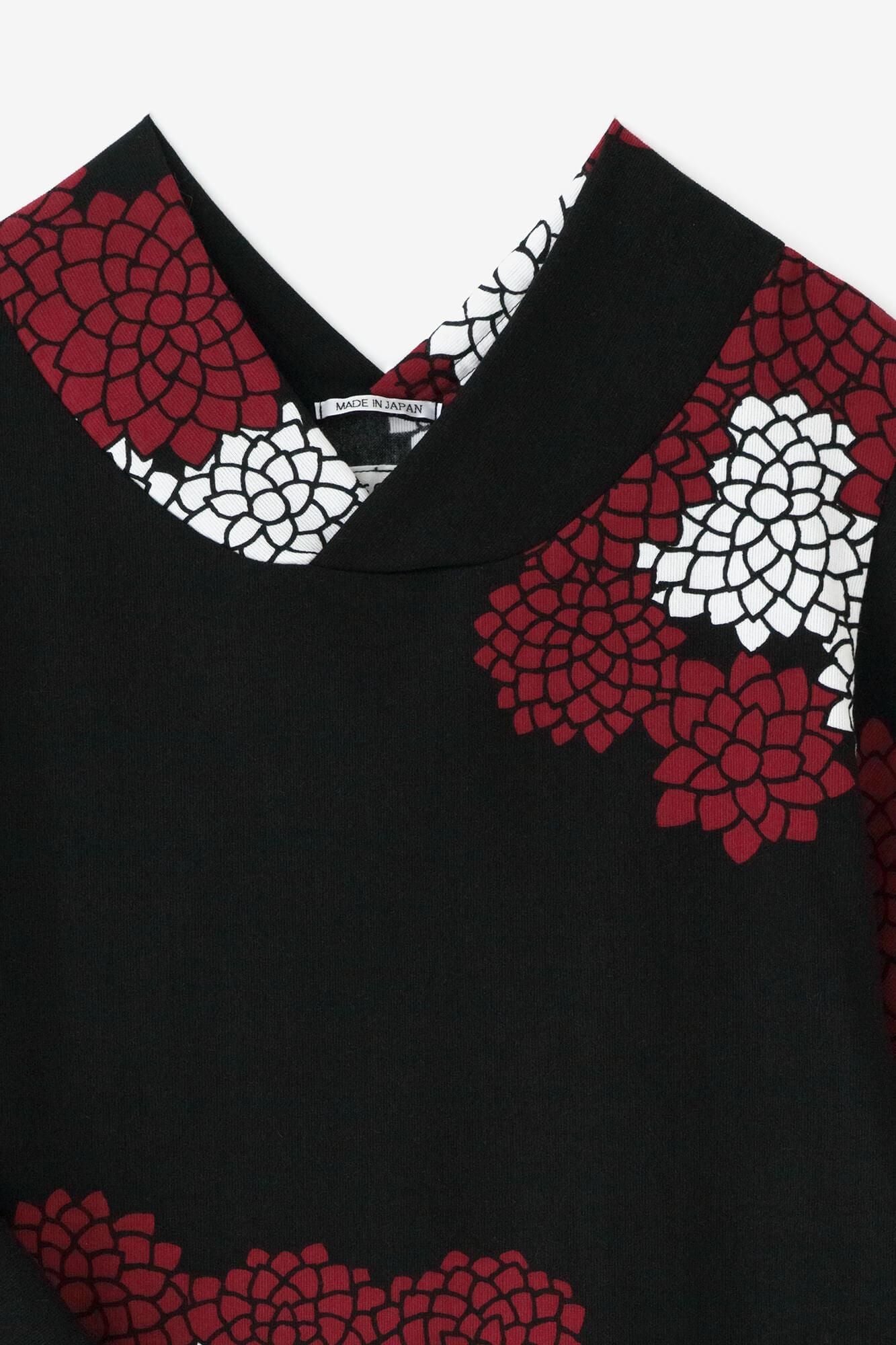 Chizimi Cotton 40/40 Kimono Collar Top / Chrysanthemum in Clouds