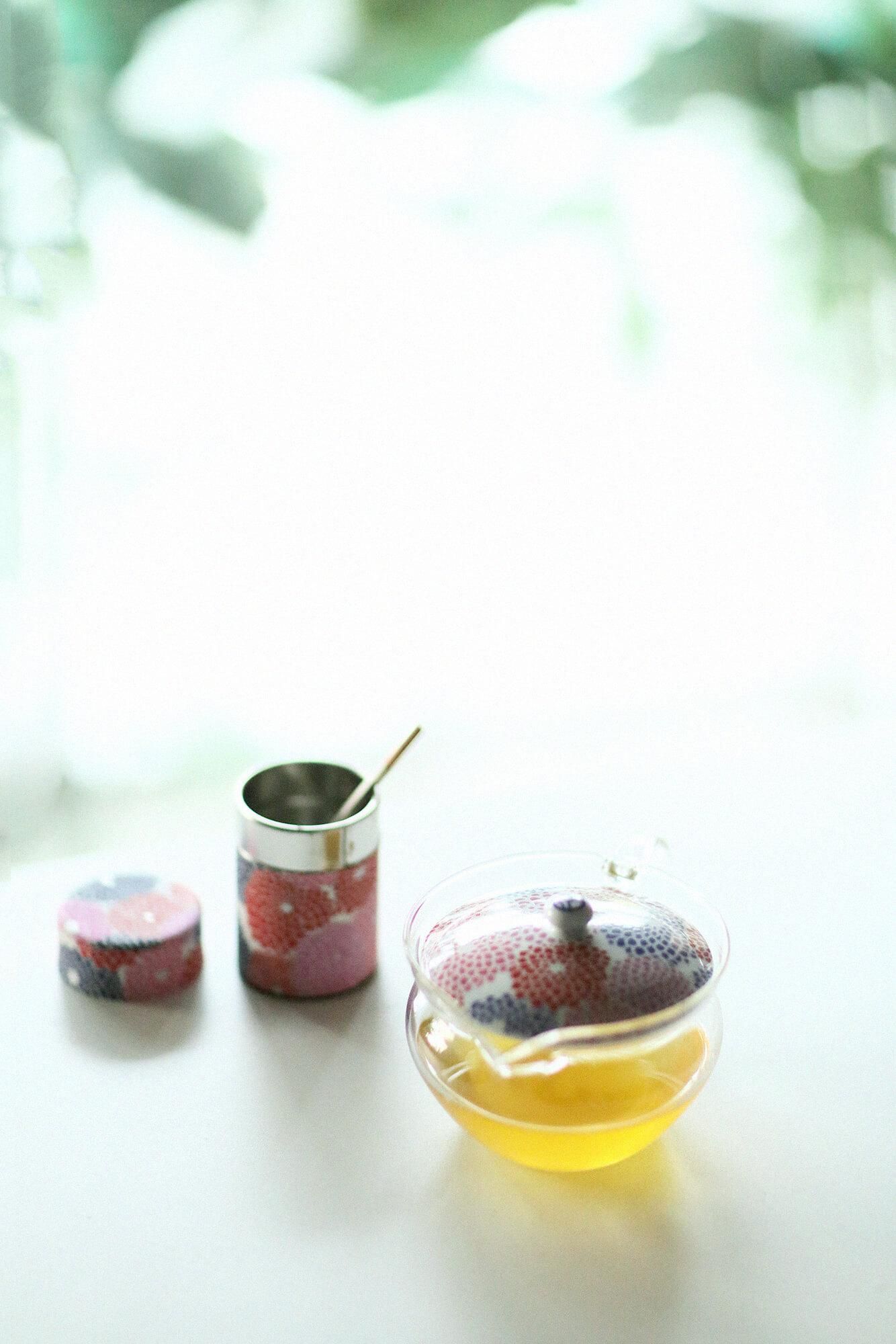 耐熱ガラス急須&茶缶セット/菊づくし つくも