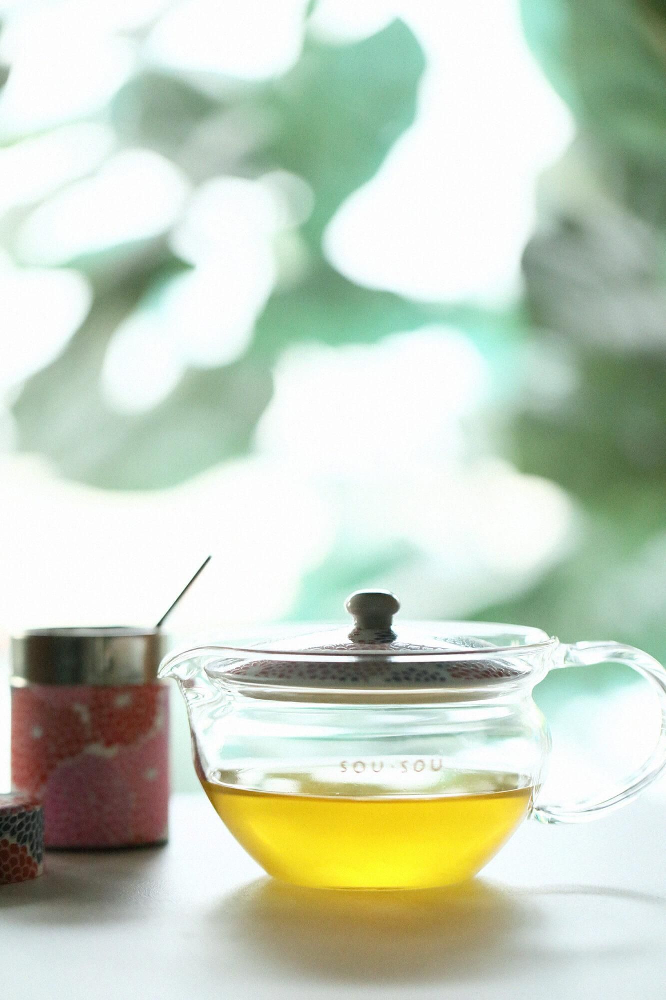 耐熱ガラス急須&茶缶セット/菊づくし つくも