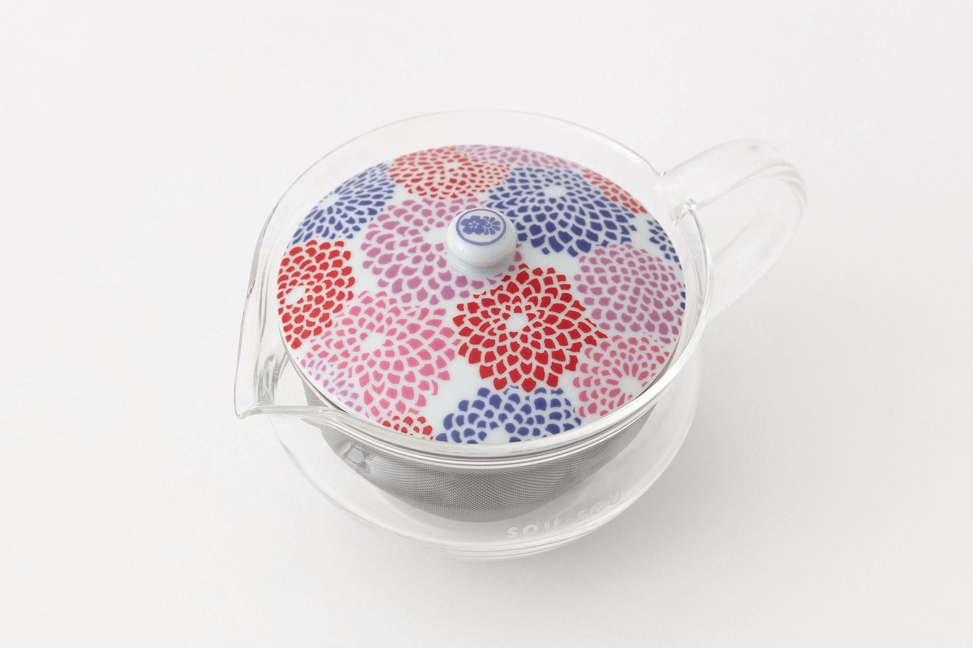 耐熱ガラス急須&茶缶セット/菊づくし つくも