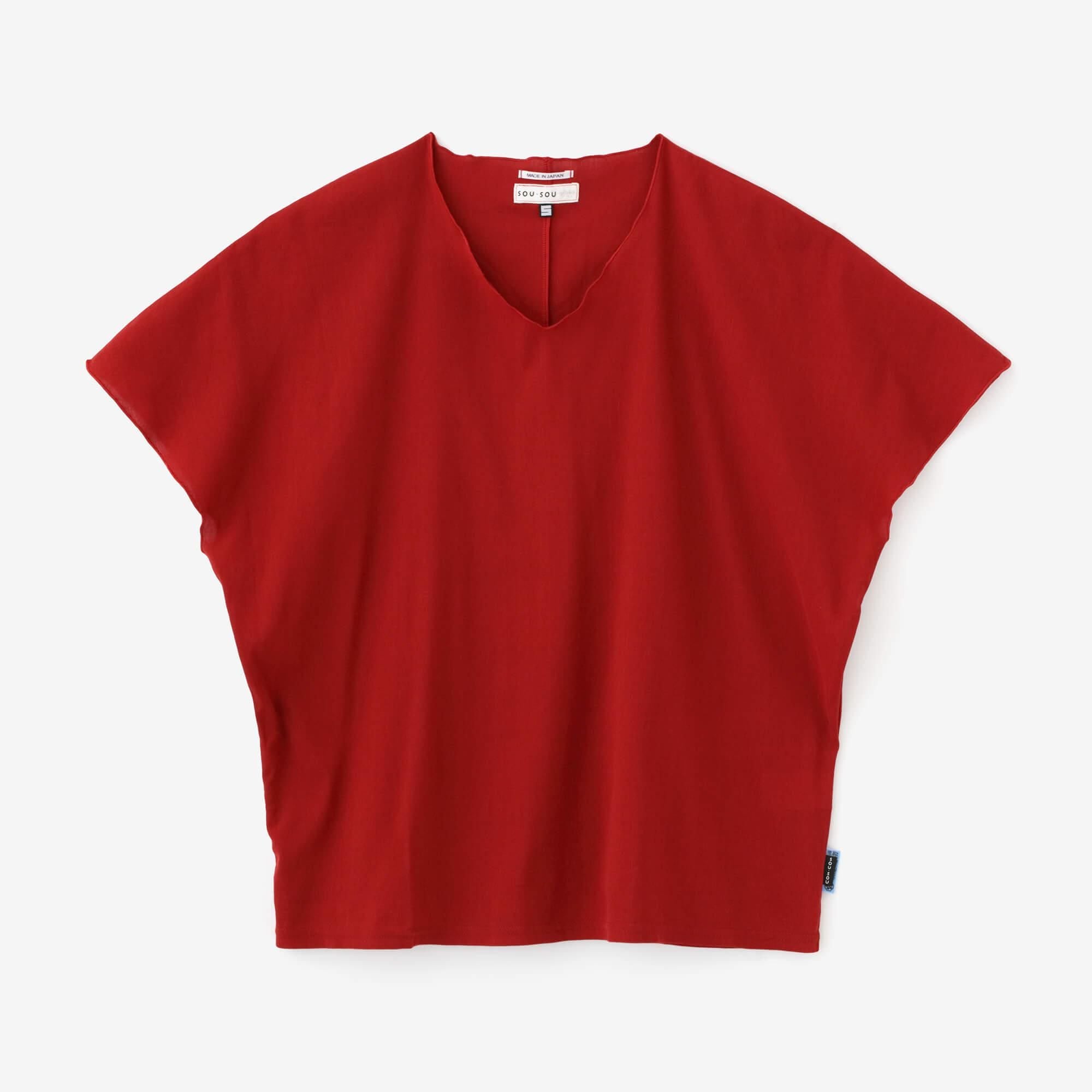 Chizimi Cotton 40/40 Cap Sleeve Top / Dark Red