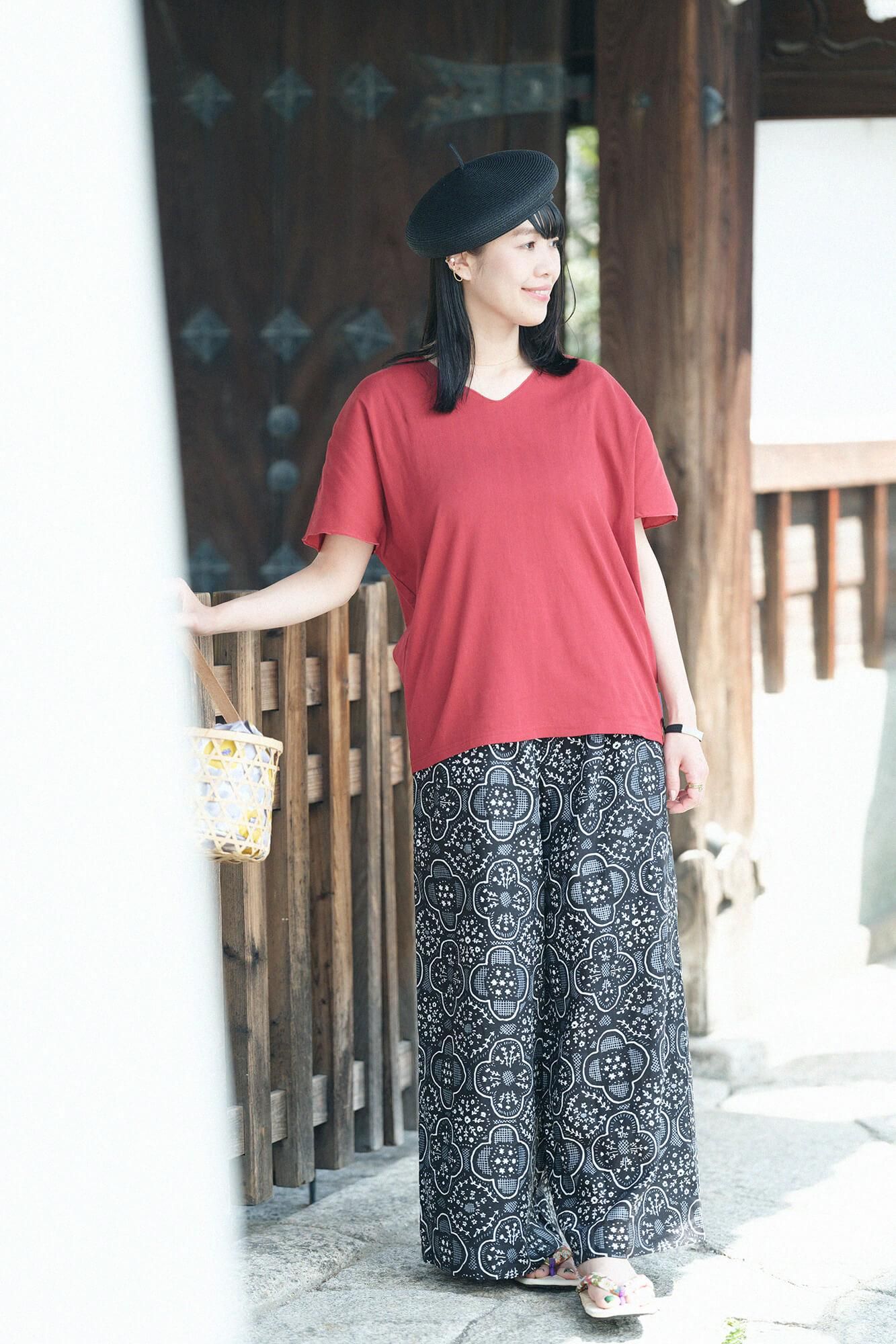 Chizimi Cotton 40/40 Cap Sleeve Top / Dark Red