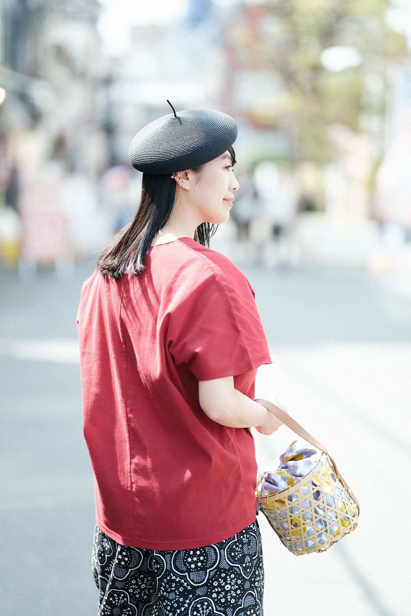 Chizimi Cotton 40/40 Cap Sleeve Top / Dark Red