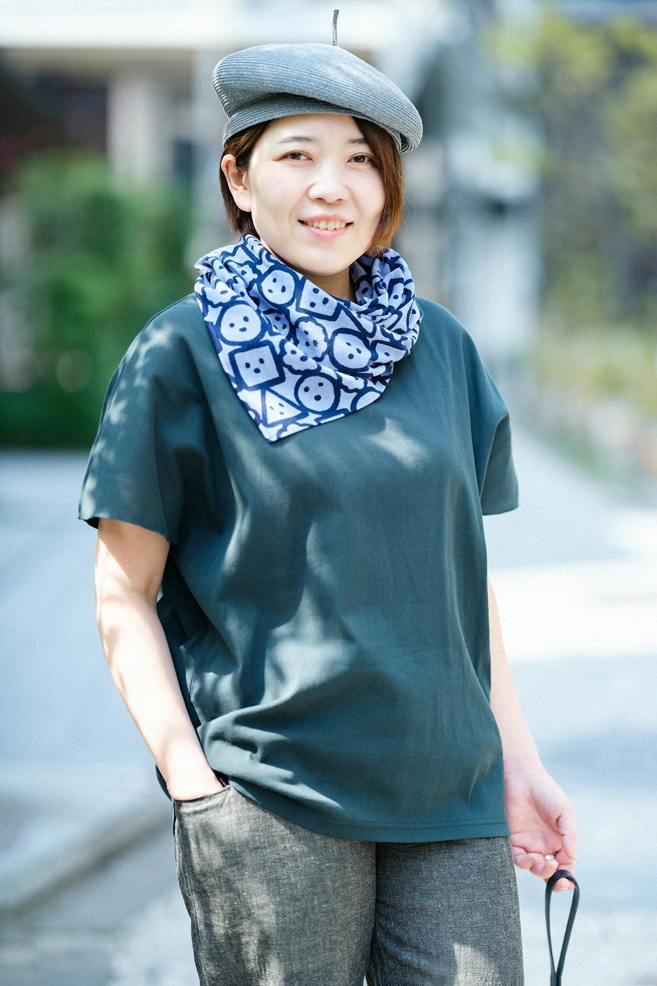 高島縮棉 40/40 短袖上衣/深綠色