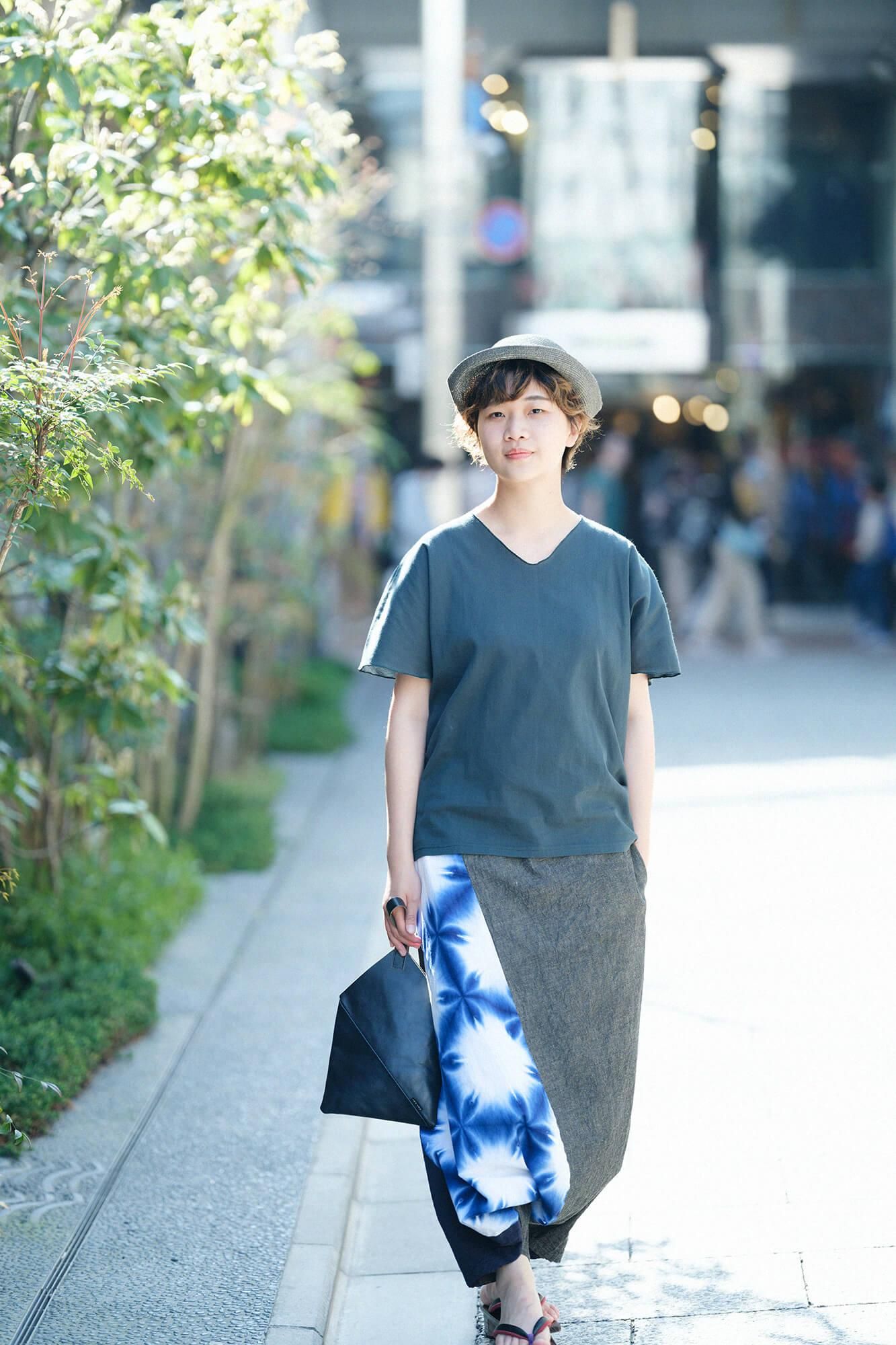 高島縮棉 40/40 短袖上衣/深綠色