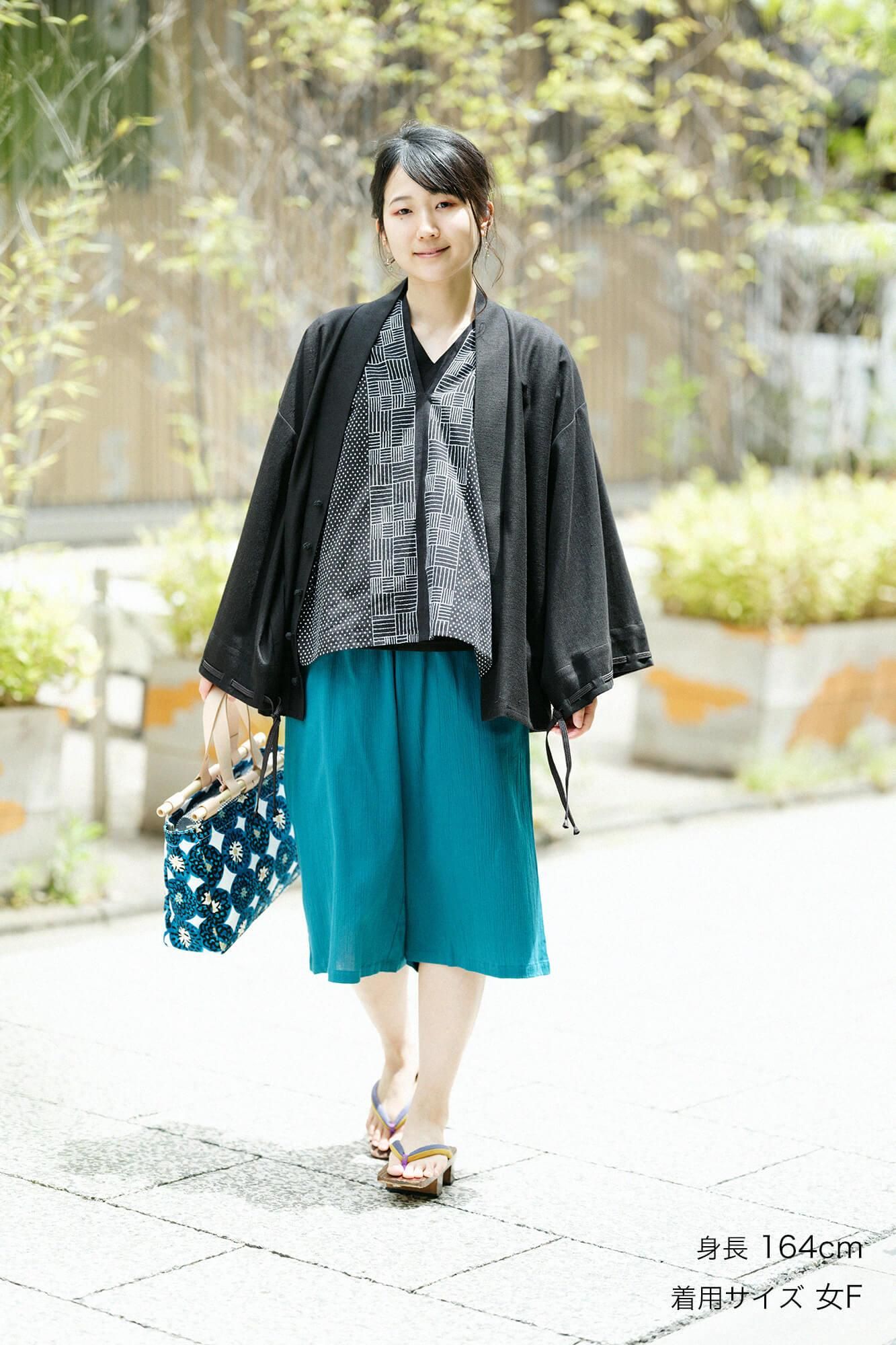 高島縮棉 20/20闊腿褲短版/海綠色