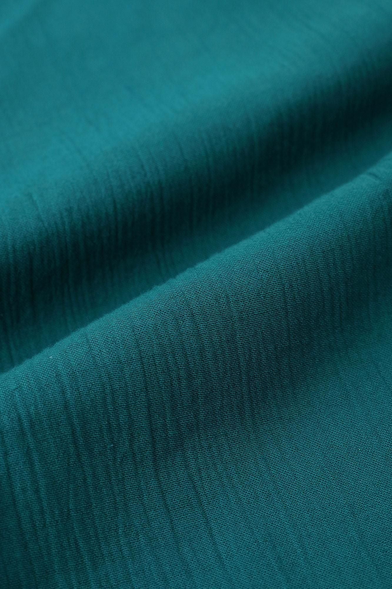 高島縮棉 20/20闊腿褲短版/海綠色