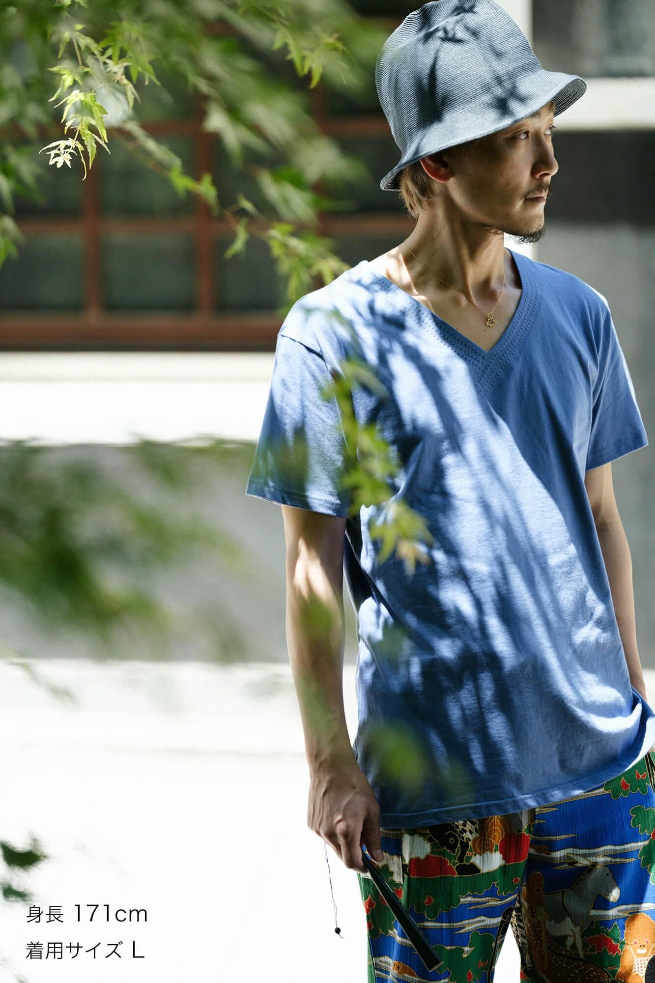 鼎 V領 短袖上衣/ 灰藍色