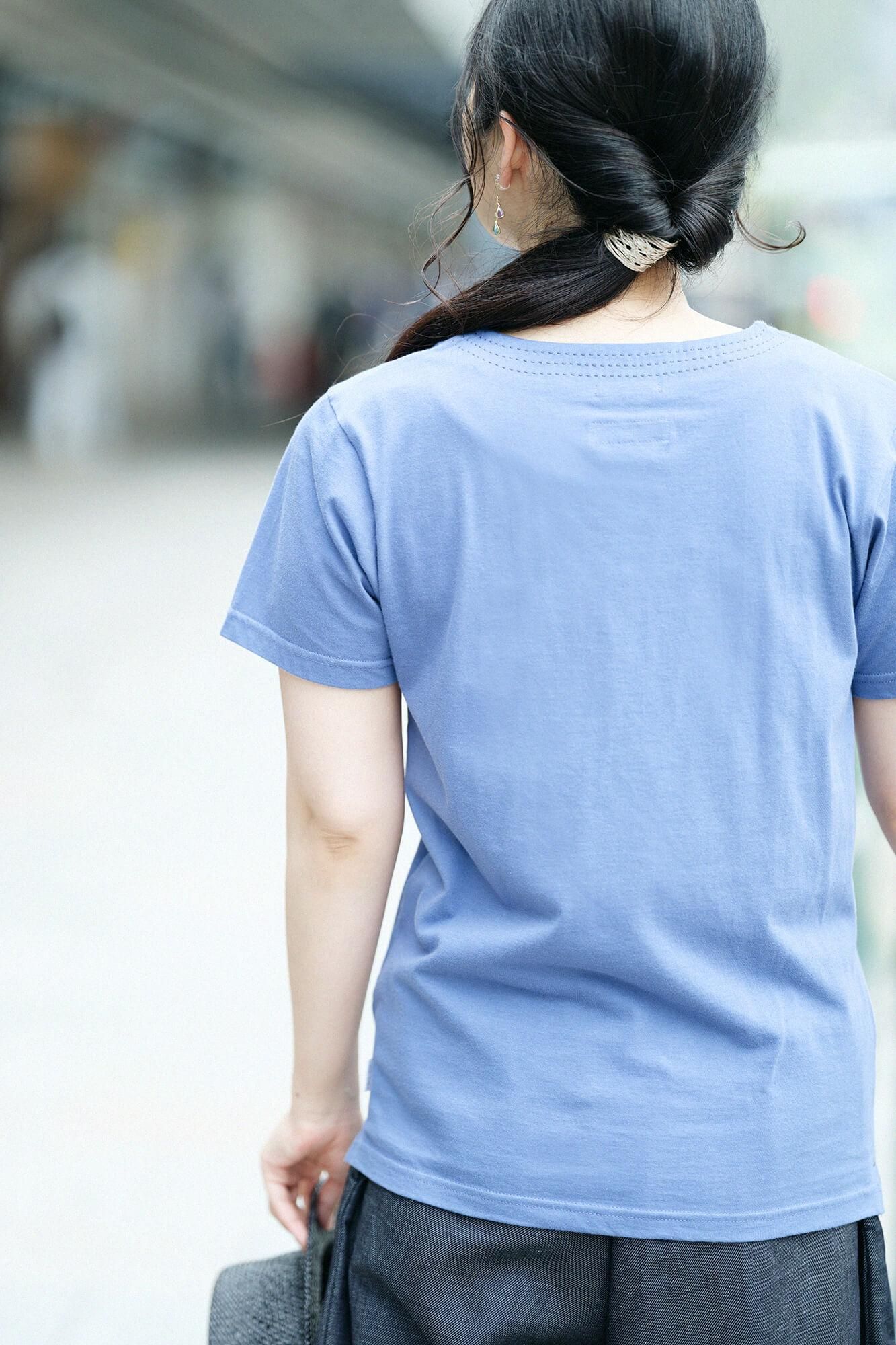 鼎 V領 短袖上衣/ 灰藍色