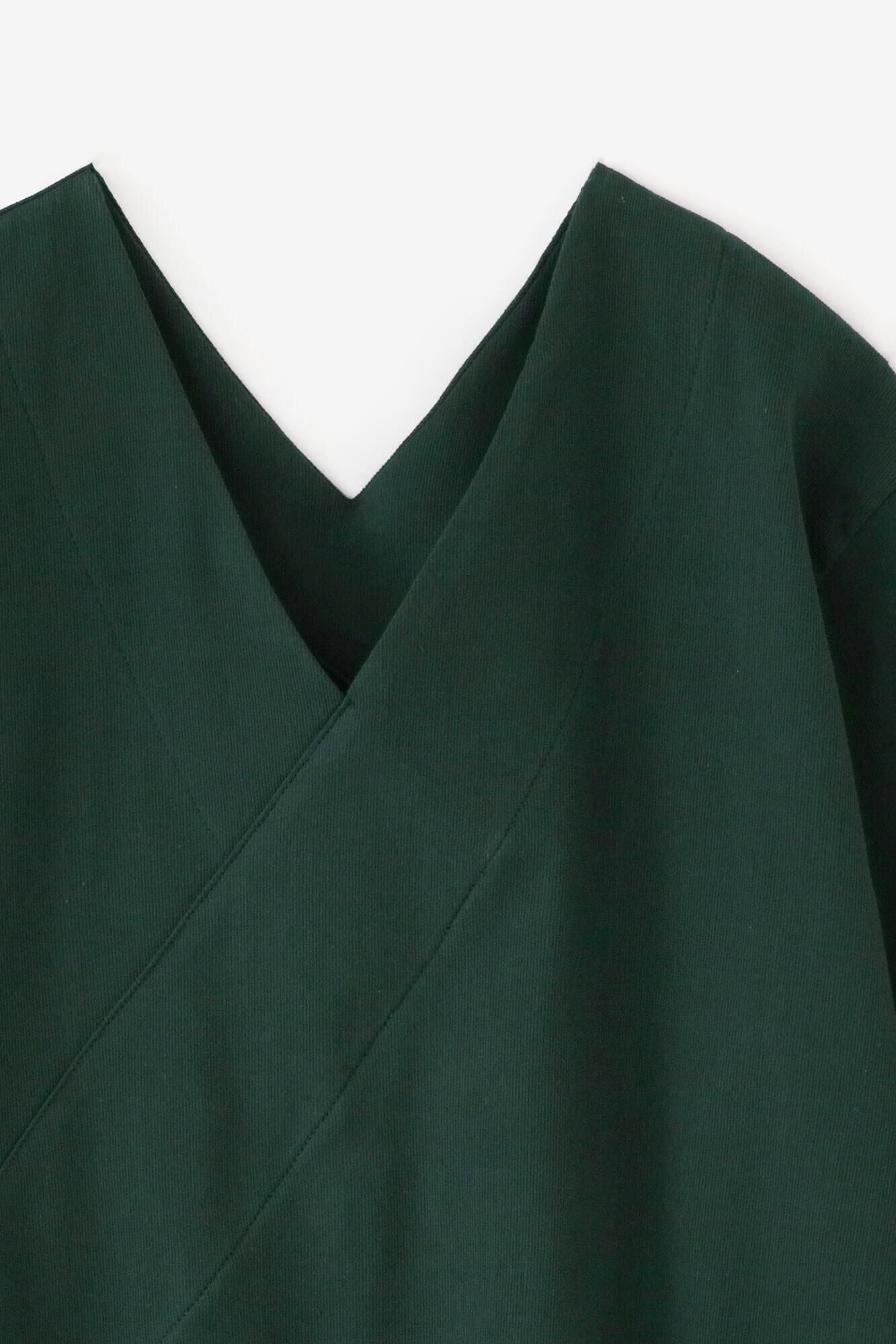 Chizimi Cotton 40/40 V-neck Shirt Elbow Length Sleeve / Dark Green