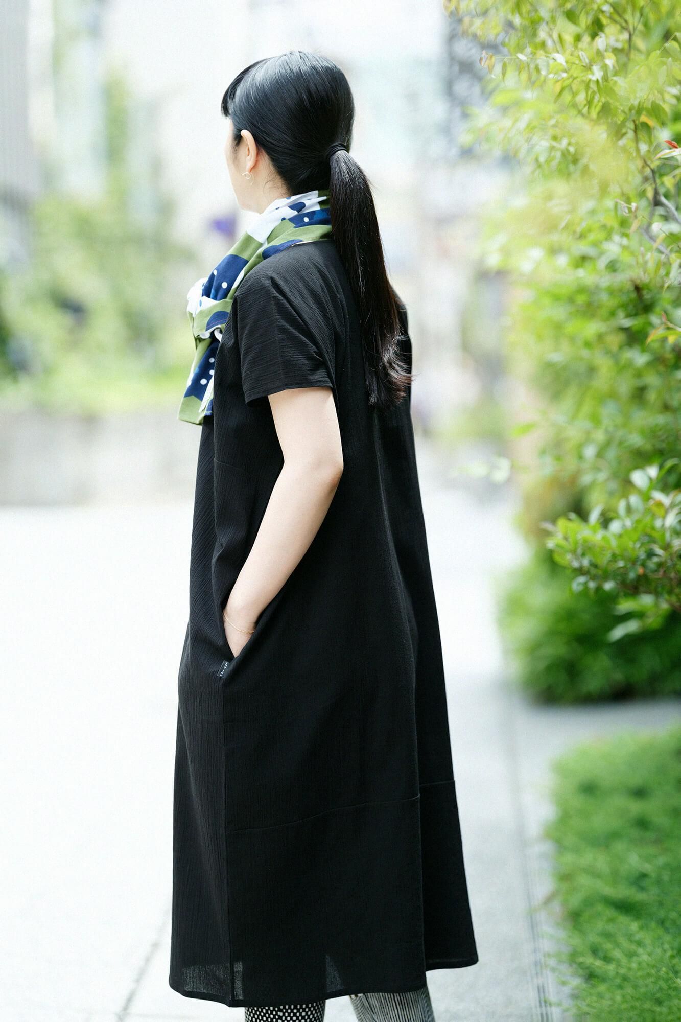 高島縮棉 20/20長方形洋裝雙色/黑色