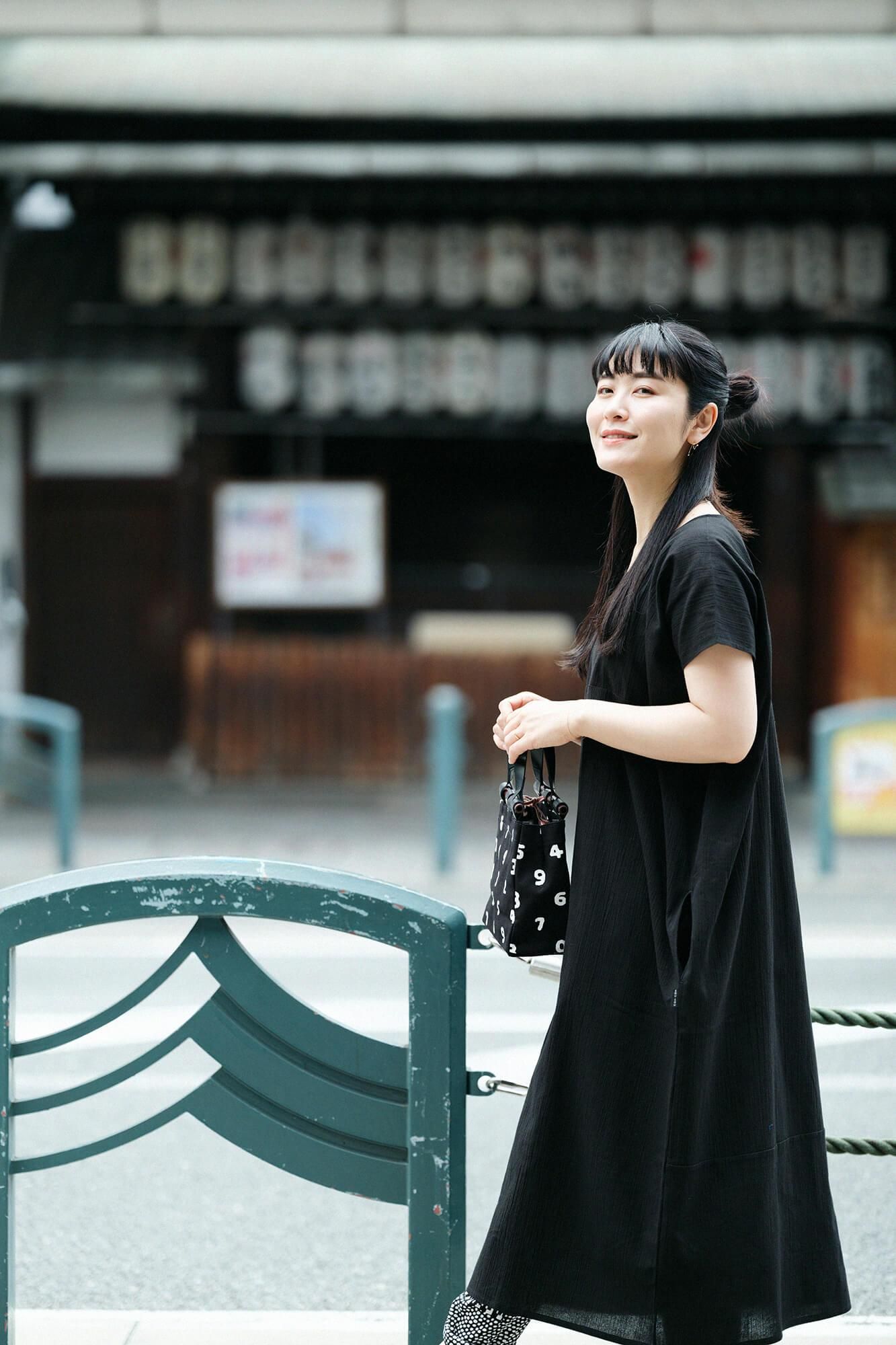 高島縮棉 20/20長方形洋裝雙色/黑色