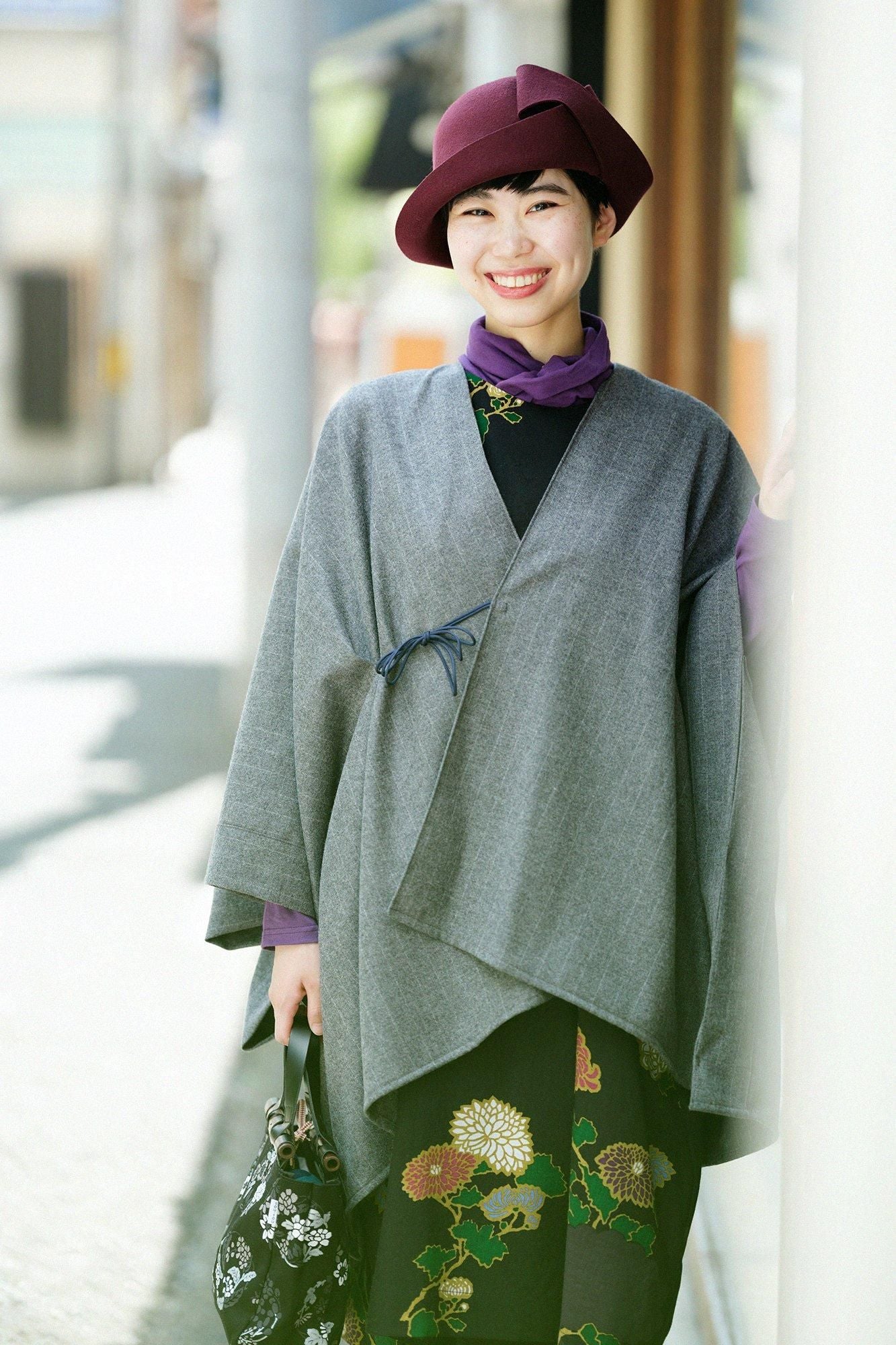 毛氈 寧寧 蝴蝶結帽/酒紅色