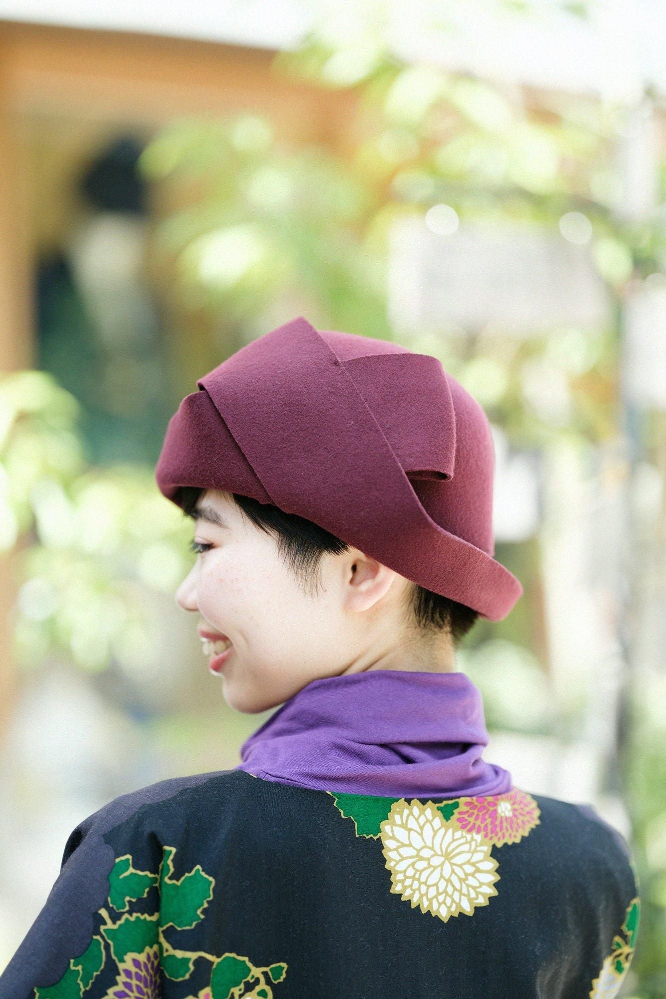 毛氈 寧寧 蝴蝶結帽/酒紅色