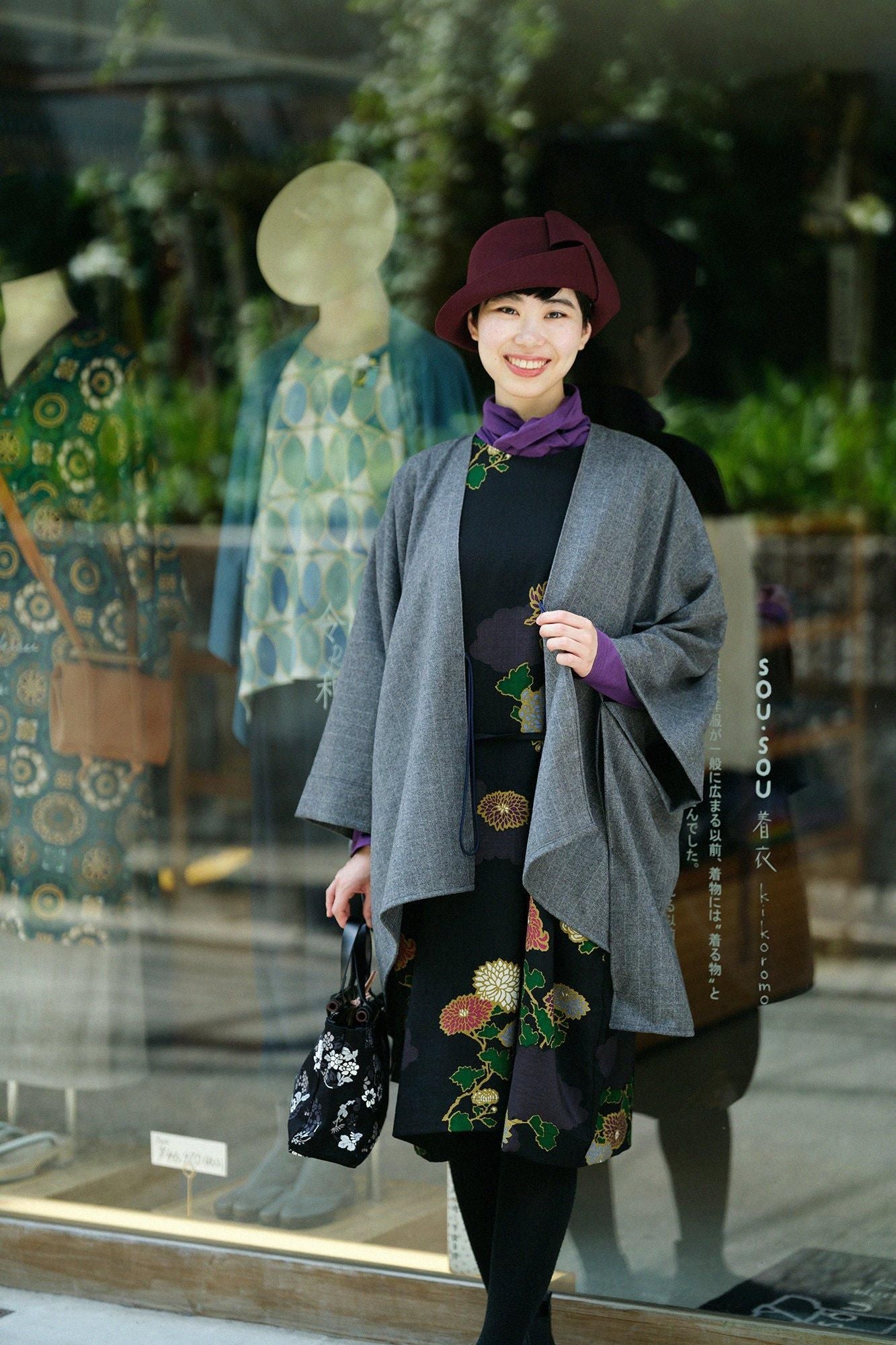 毛氈 寧寧 蝴蝶結帽/酒紅色