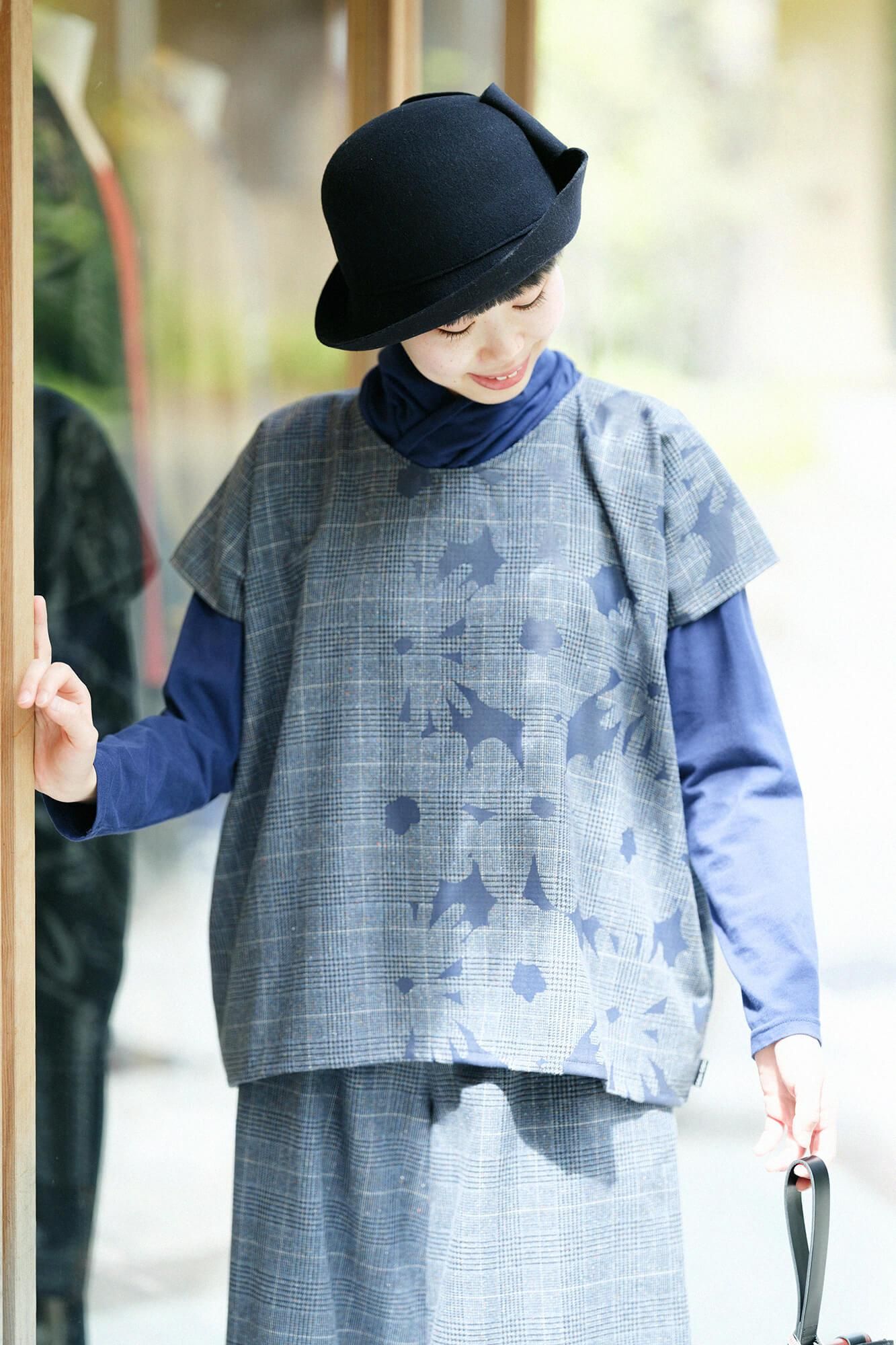 毛氈 寧寧 蝴蝶結帽/深藍色