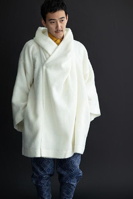仿海狸毛 連帽外套/鳥白色