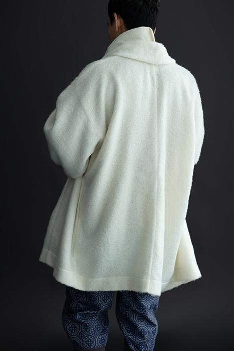 仿海狸毛 連帽外套/鳥白色