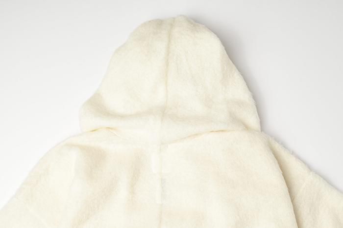 仿海狸毛 連帽外套/鳥白色