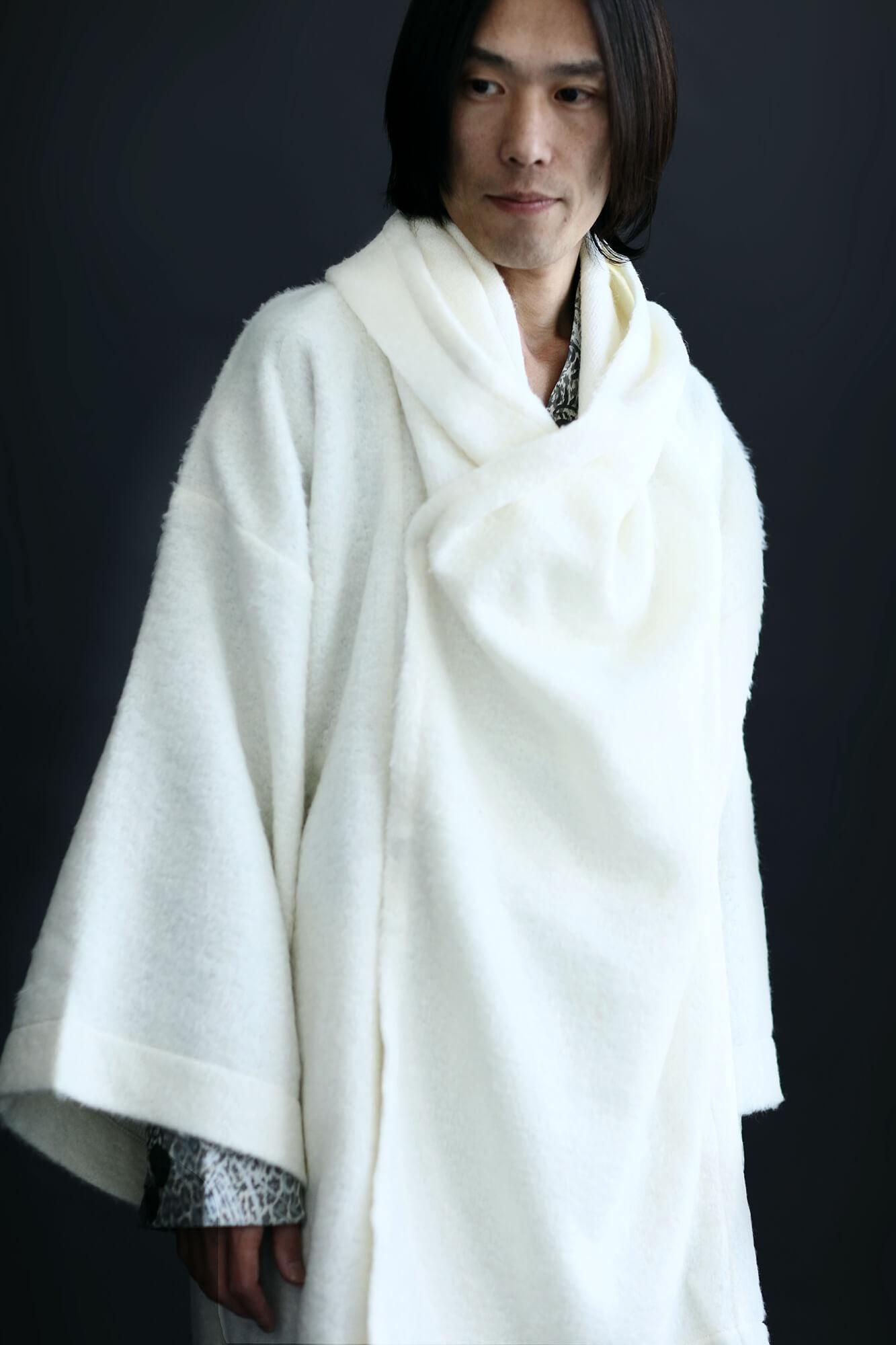 仿海狸毛 連帽外套/鳥白色