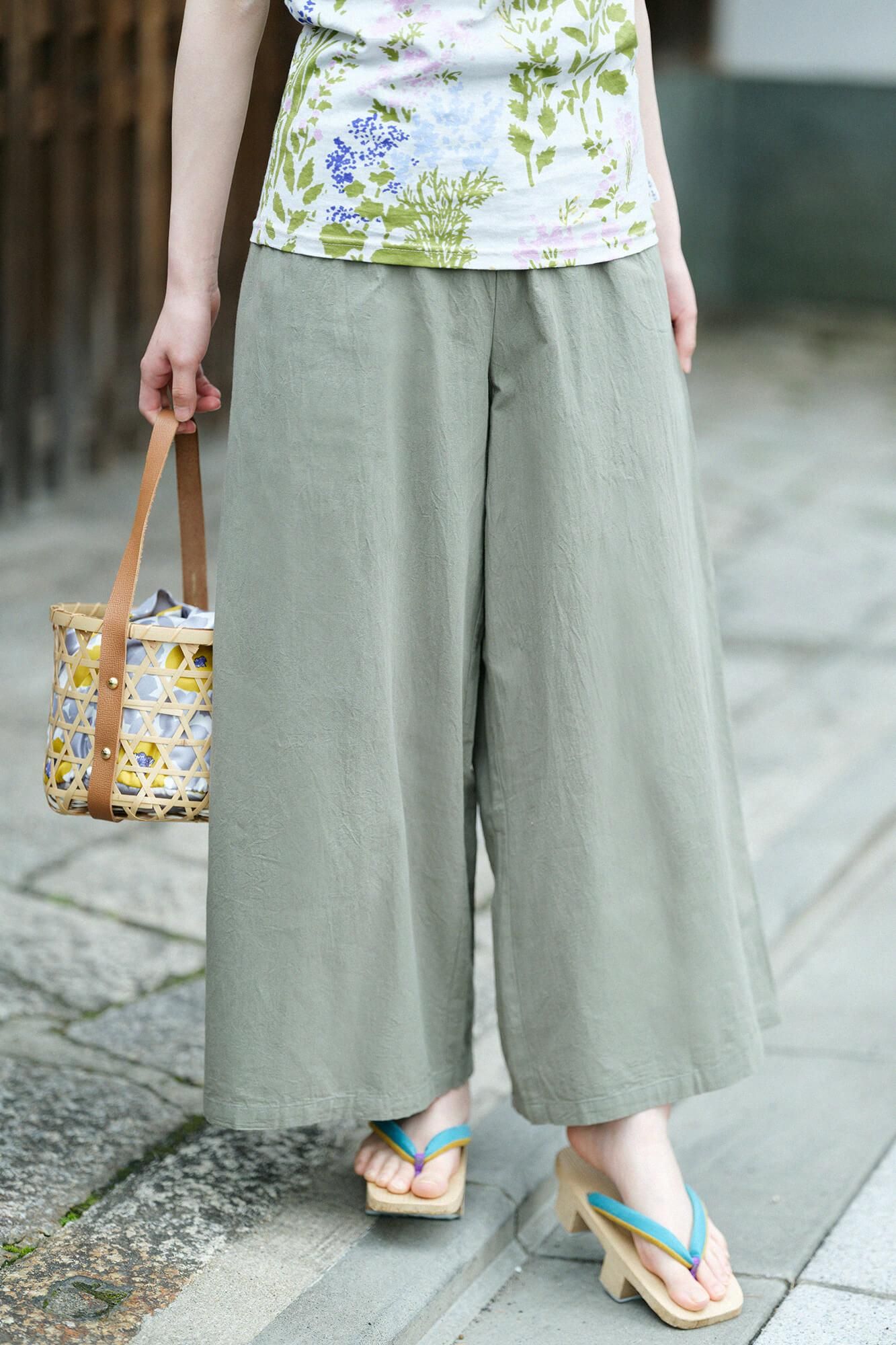 伊勢木棉20/20闊腿褲/ 柳葉色