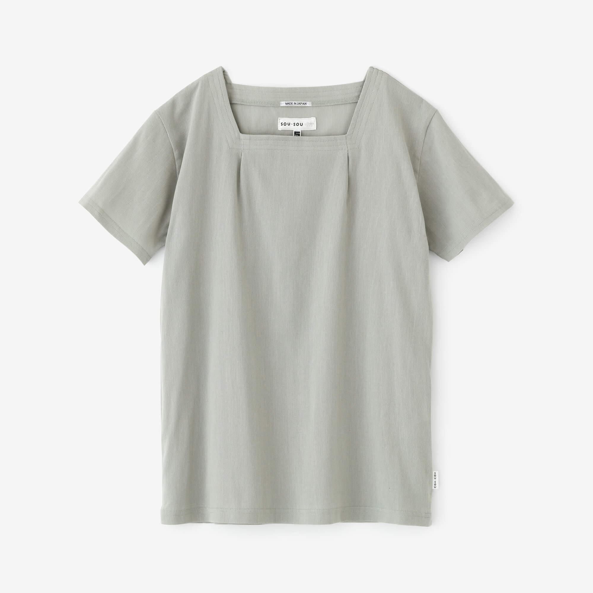 Chizimi Cotton 40/40 Short-sleeved Square Neck Shirt / Silver Grey