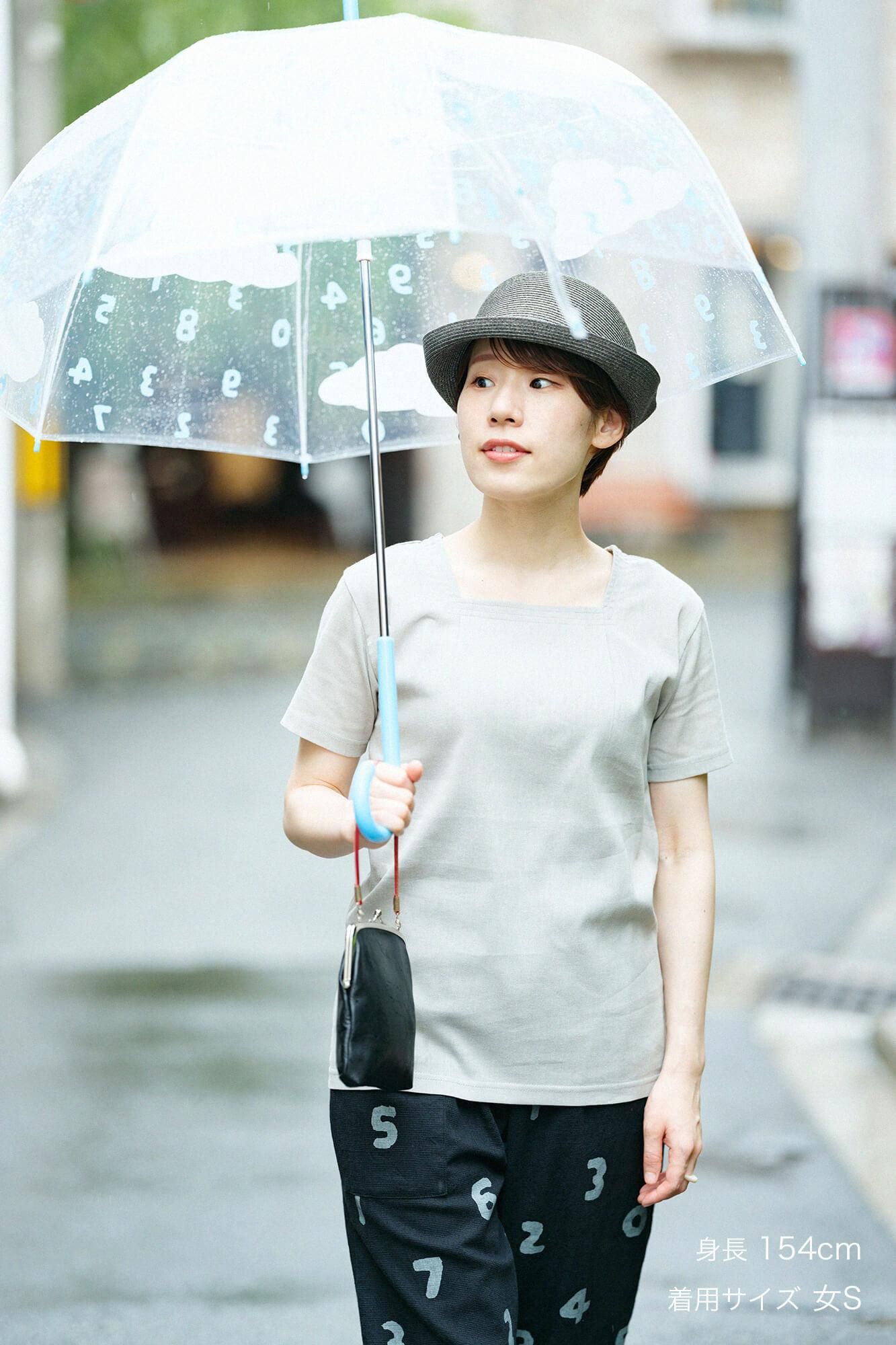 Chizimi Cotton 40/40 Short-sleeved Square Neck Shirt / Silver Grey