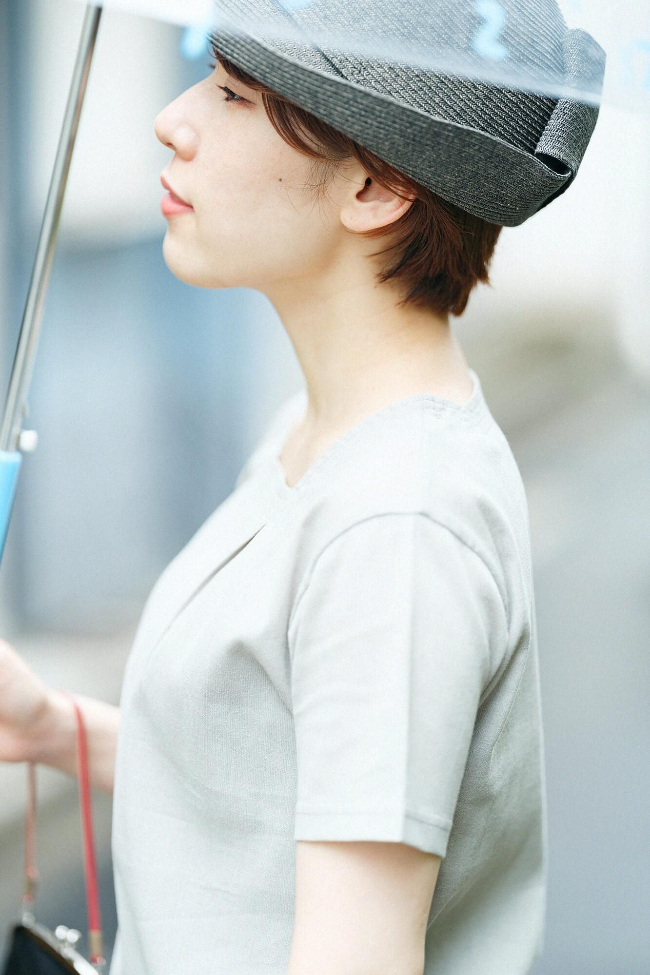 Chizimi Cotton 40/40 Short-sleeved Square Neck Shirt / Silver Grey