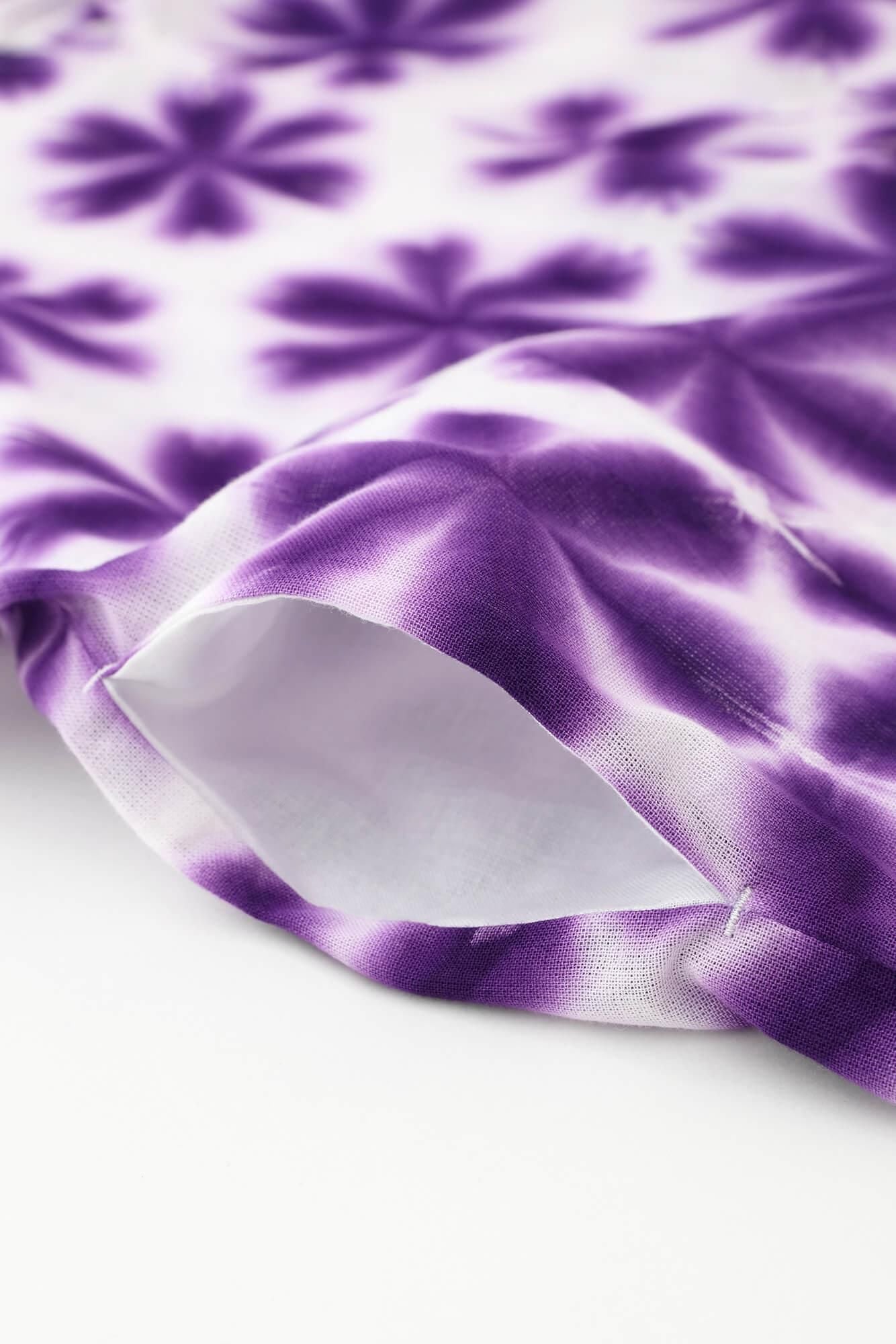 Konsei Tie-dye Chita Cotton Bun Rectangular Dress Split Joint, Gradient Snowflakes Dark Purple