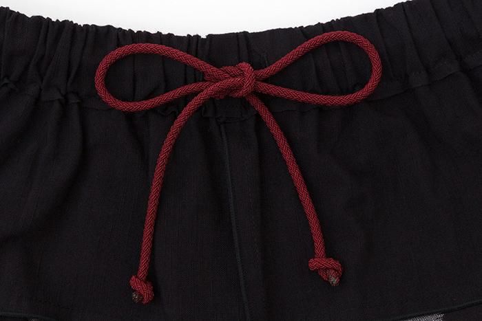 久留米織紋 和服帶長褲 /圓點 黑色