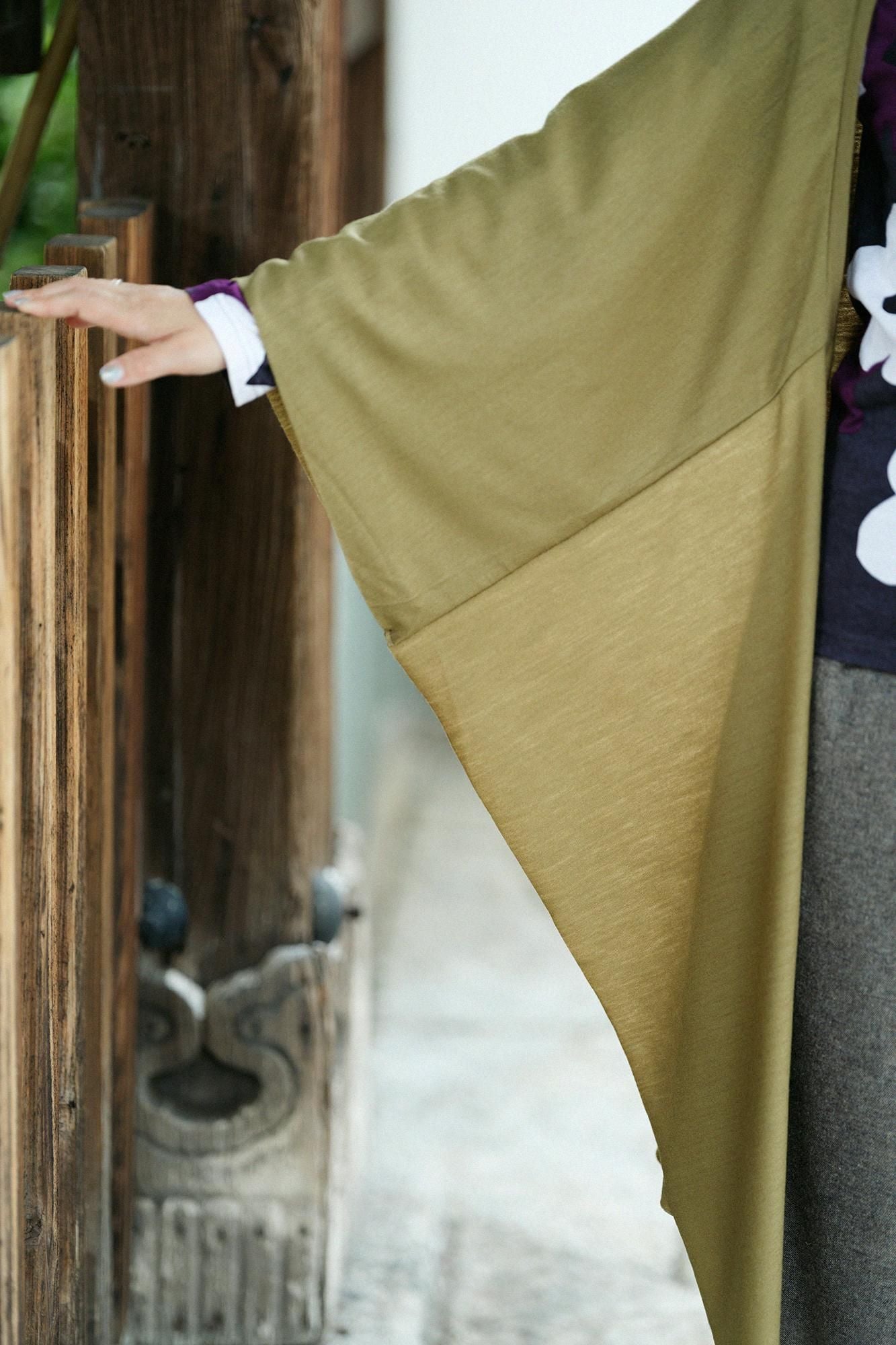 平針織 可洗羊毛飛鼠袖外披/茶褐色