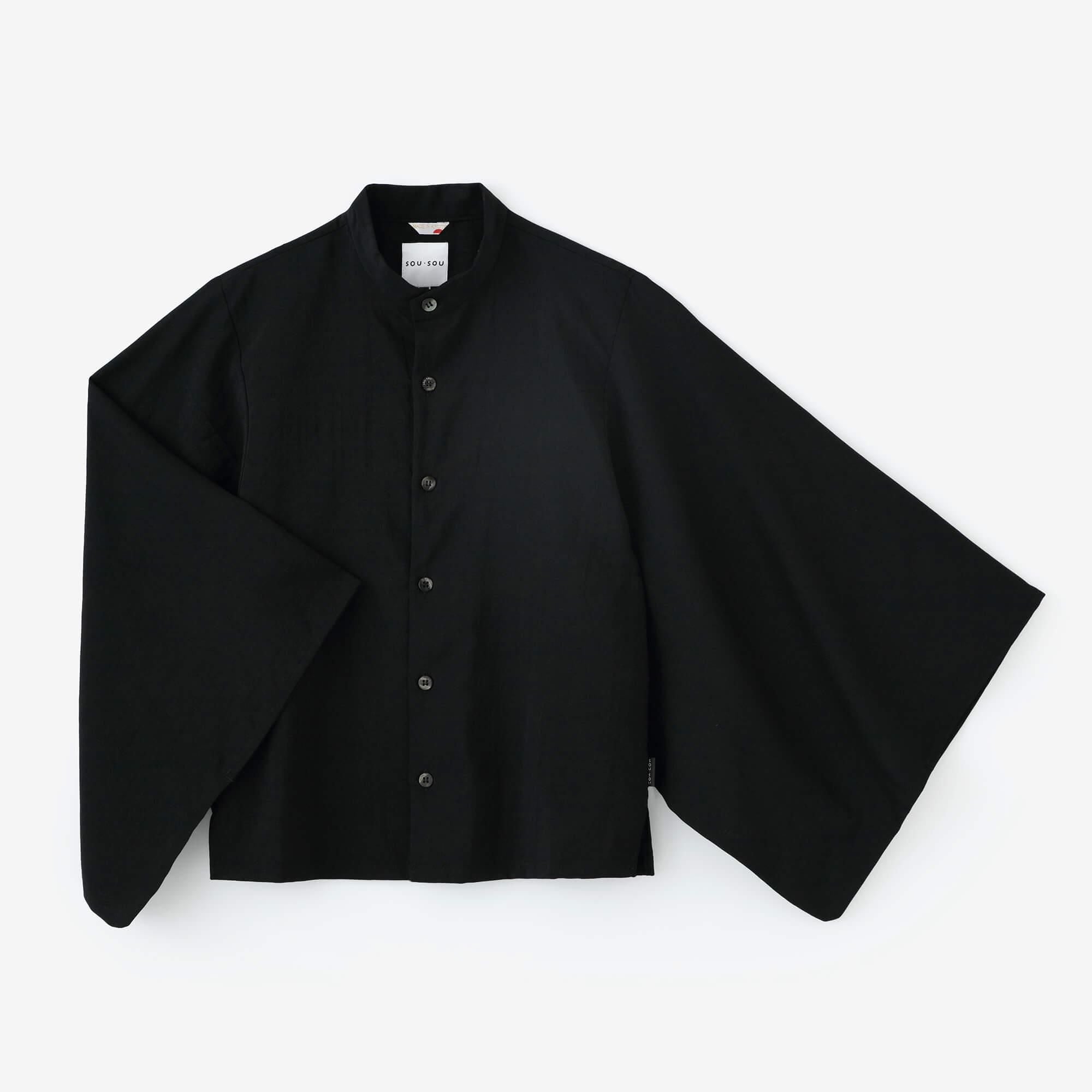 毛斯綸 和服袖 襯衫/黑色