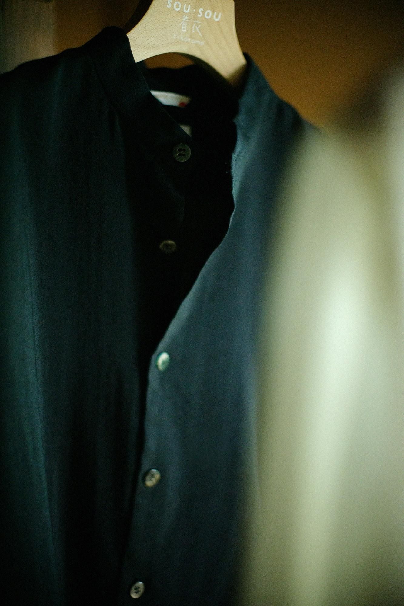 毛斯綸 和服袖 襯衫/黑色