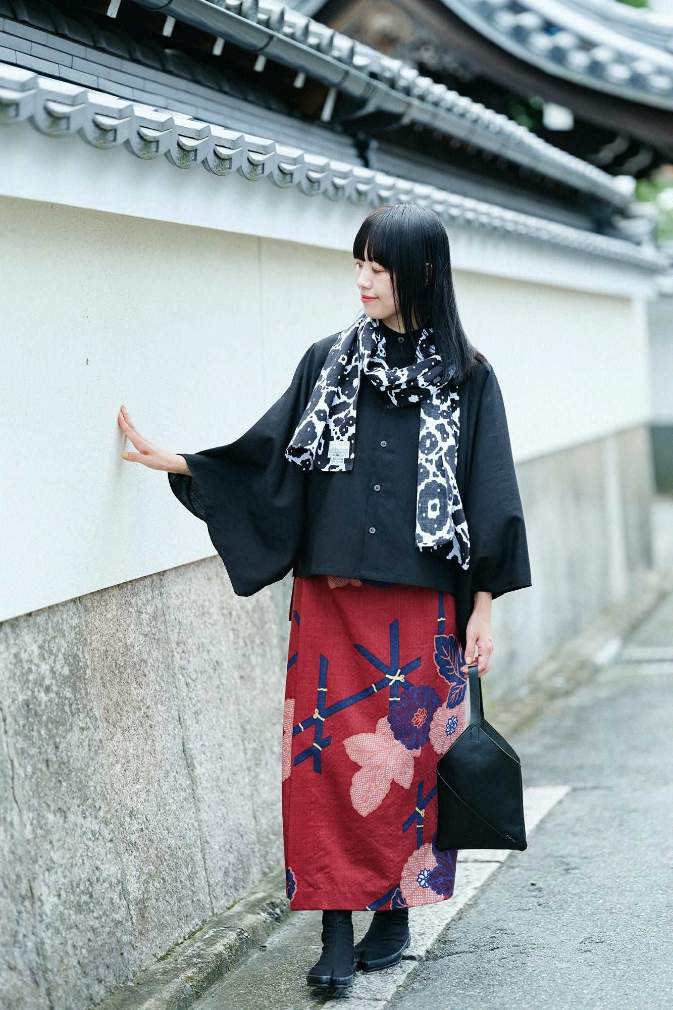 毛斯綸 和服袖 襯衫/黑色