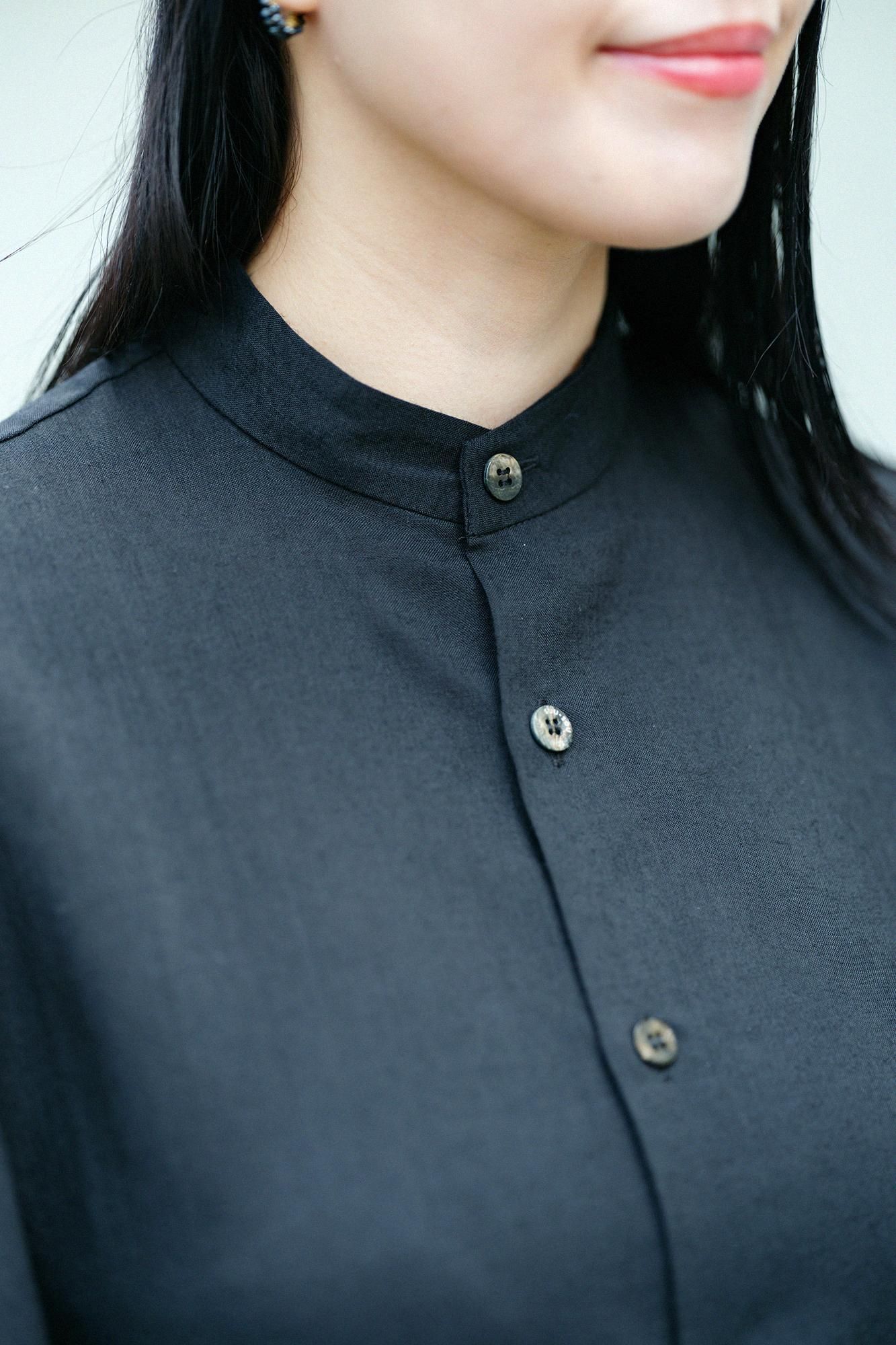 毛斯綸 和服袖 襯衫/黑色