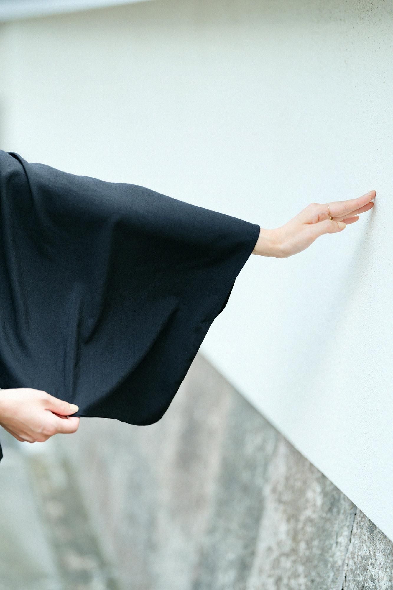 毛斯綸 和服袖 襯衫/黑色