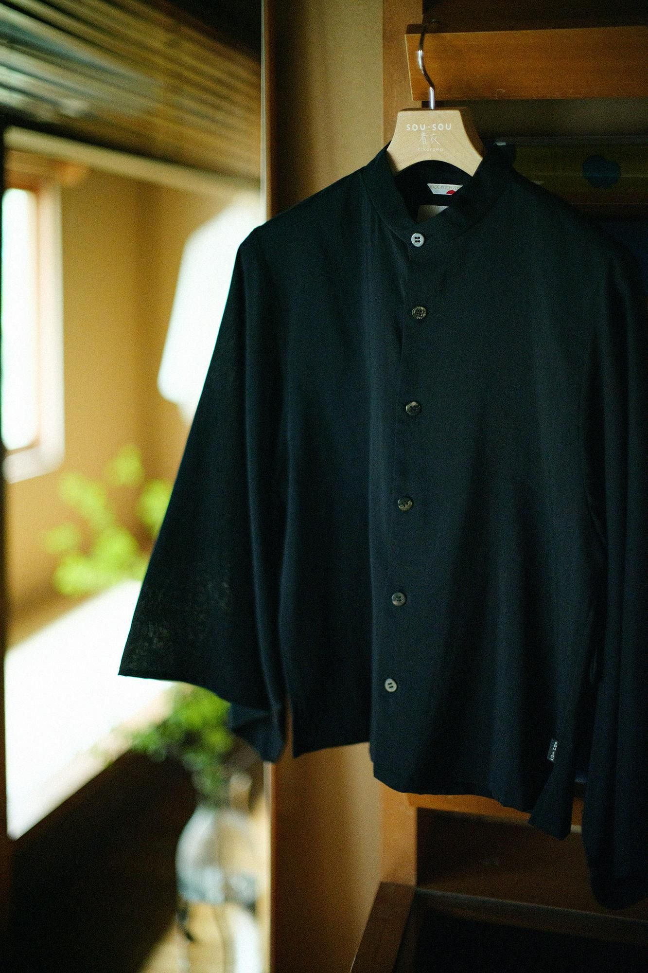 毛斯綸 和服袖 襯衫/黑色